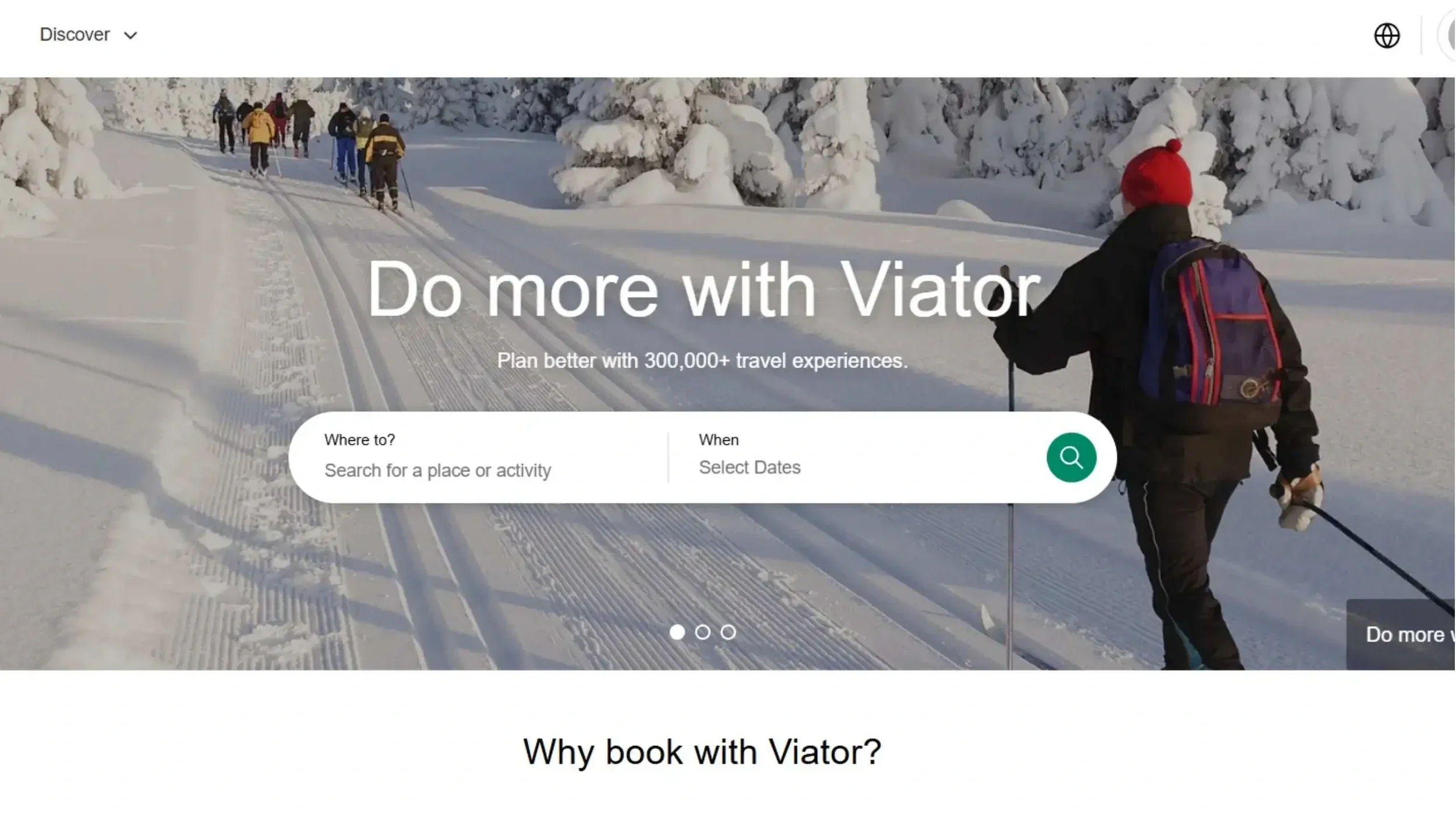 Traveler browsing online travel agencies like Viator book a trip online.
