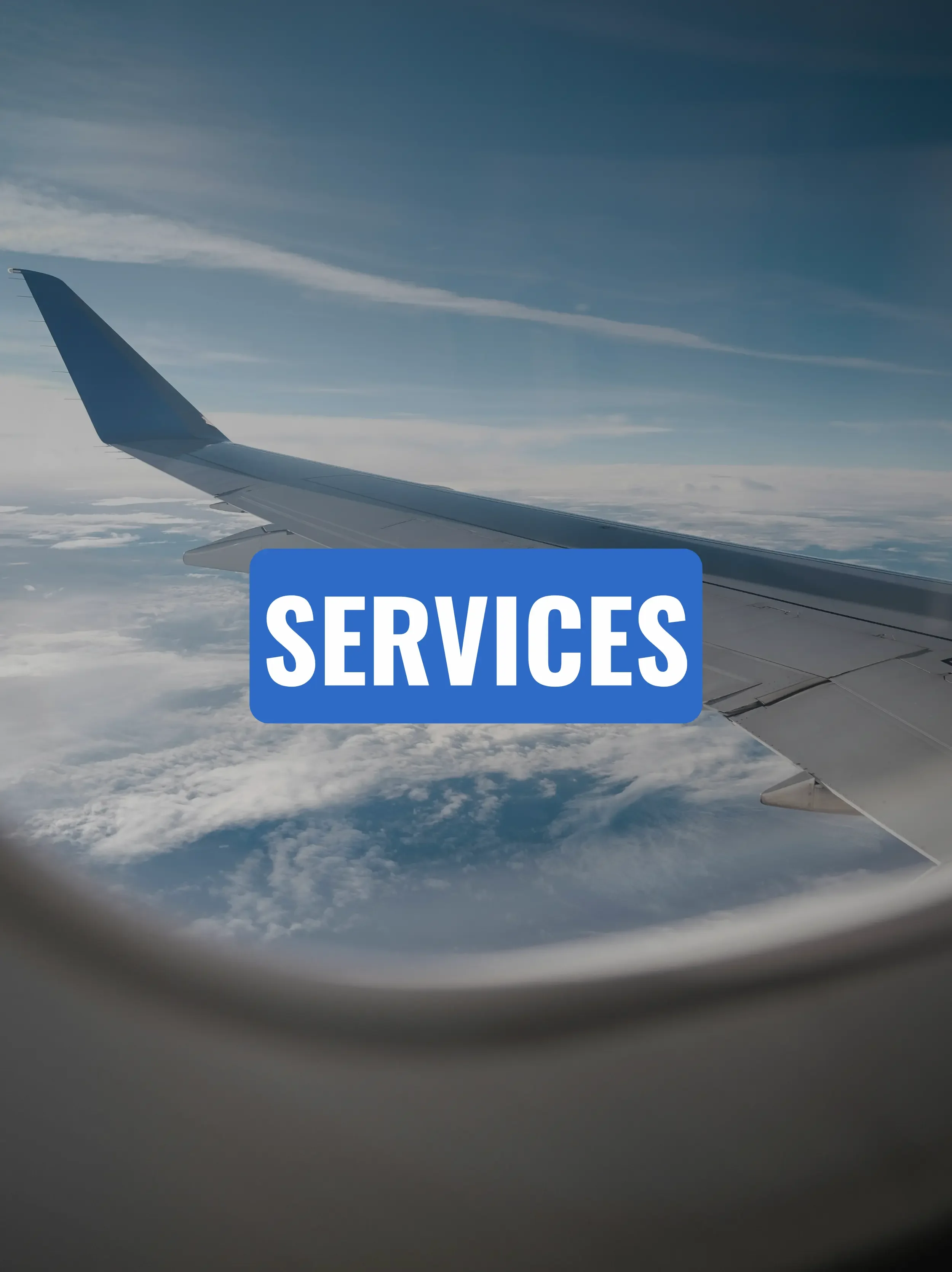 airplane wing with cloudy sky view background.