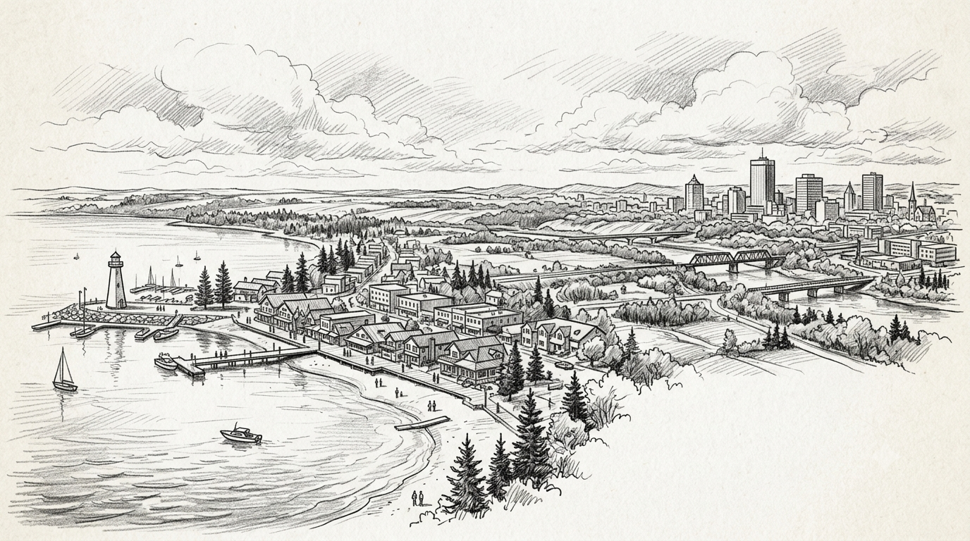 a drawing of red deer and sylvan lake in pencil