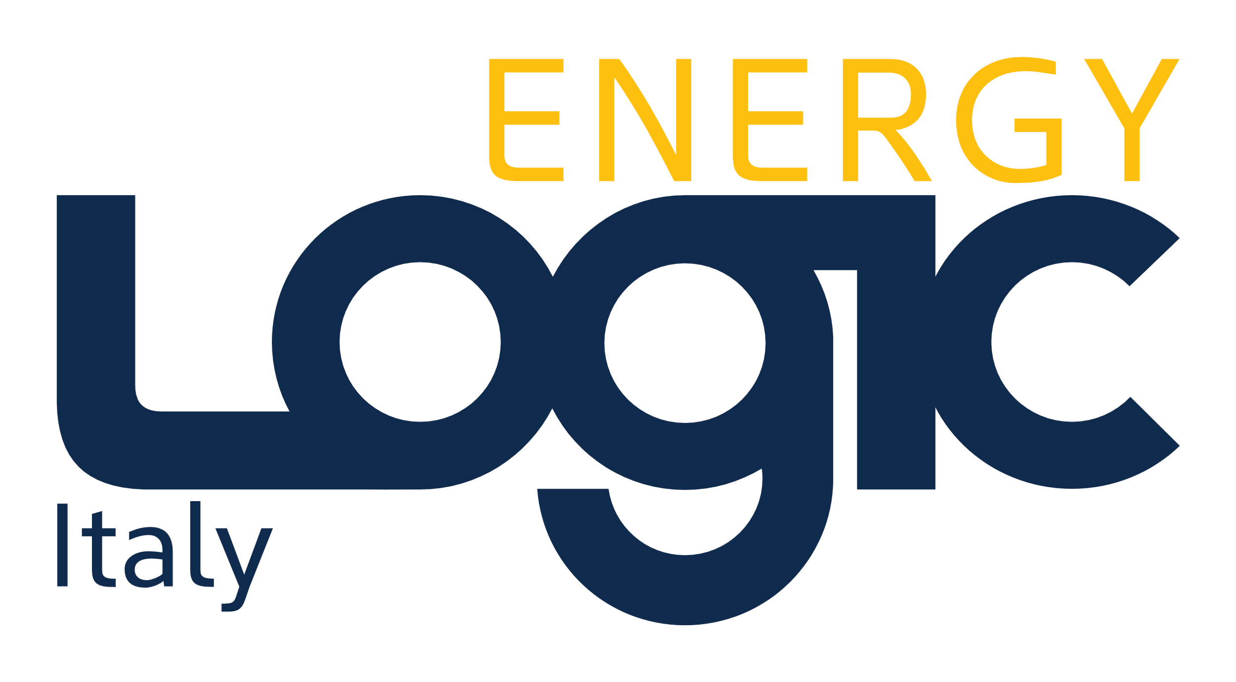 Logo von LOGIC ENERGY Italy, mit blauer Schrift und gelbem Wort ‚ENERGY‘