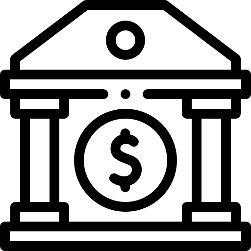 Icon einer Bank mit einer Münze in der Mitte