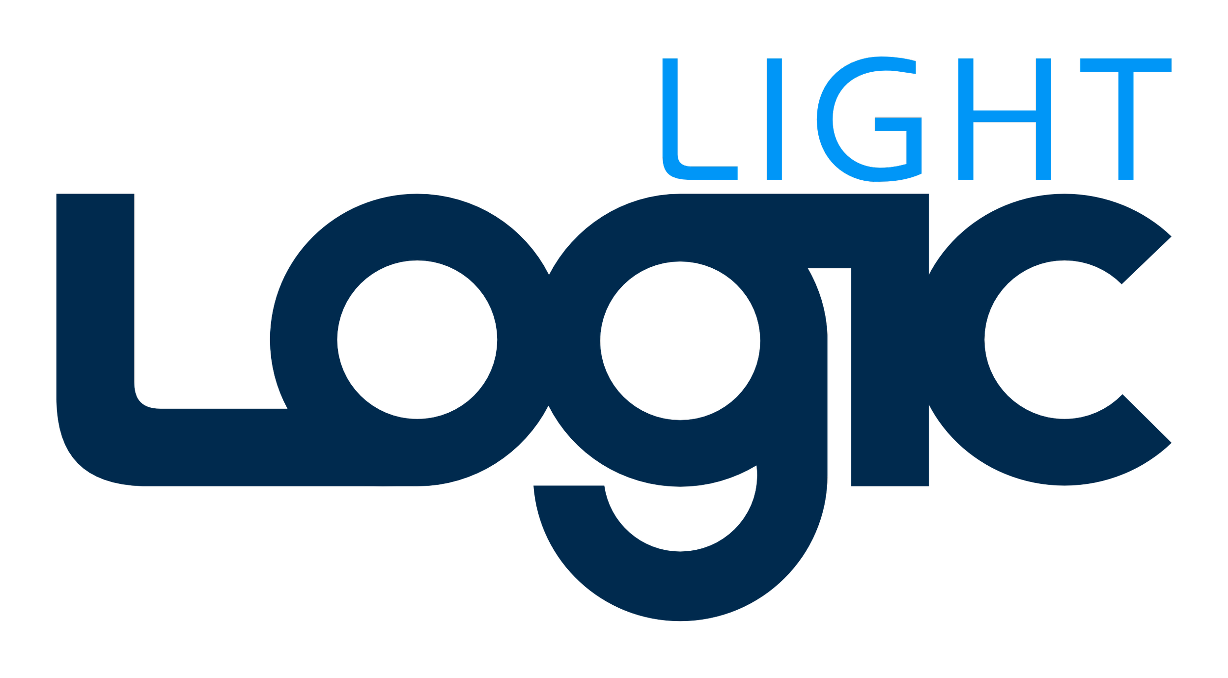 Grafik mit schwarzem Hintergrund, die die Wörter 'Light', 'Log' und 'Light' in unterschiedlichen Größen und Farben zeigt.