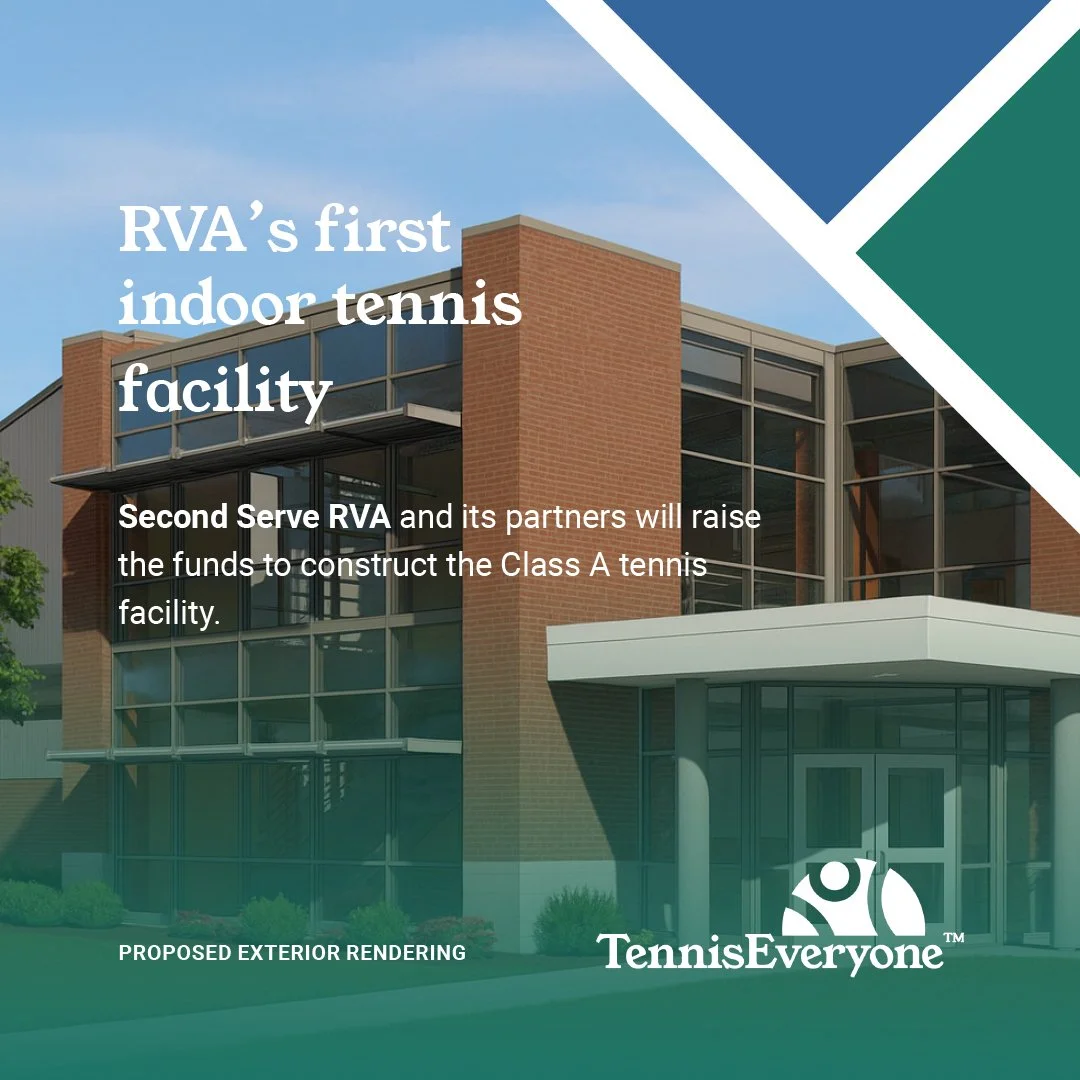 Coming Soon to RVA: Proposal for A World-Class Tennis Home for All 🎾
Richmond &mdash; get ready to raise your game. We are thrilled to unveil TennisEveryone&trade;&rsquo; and Second Serve RVA&rsquo;S new facility concept at Byrd Park &mdash; 8 indoo