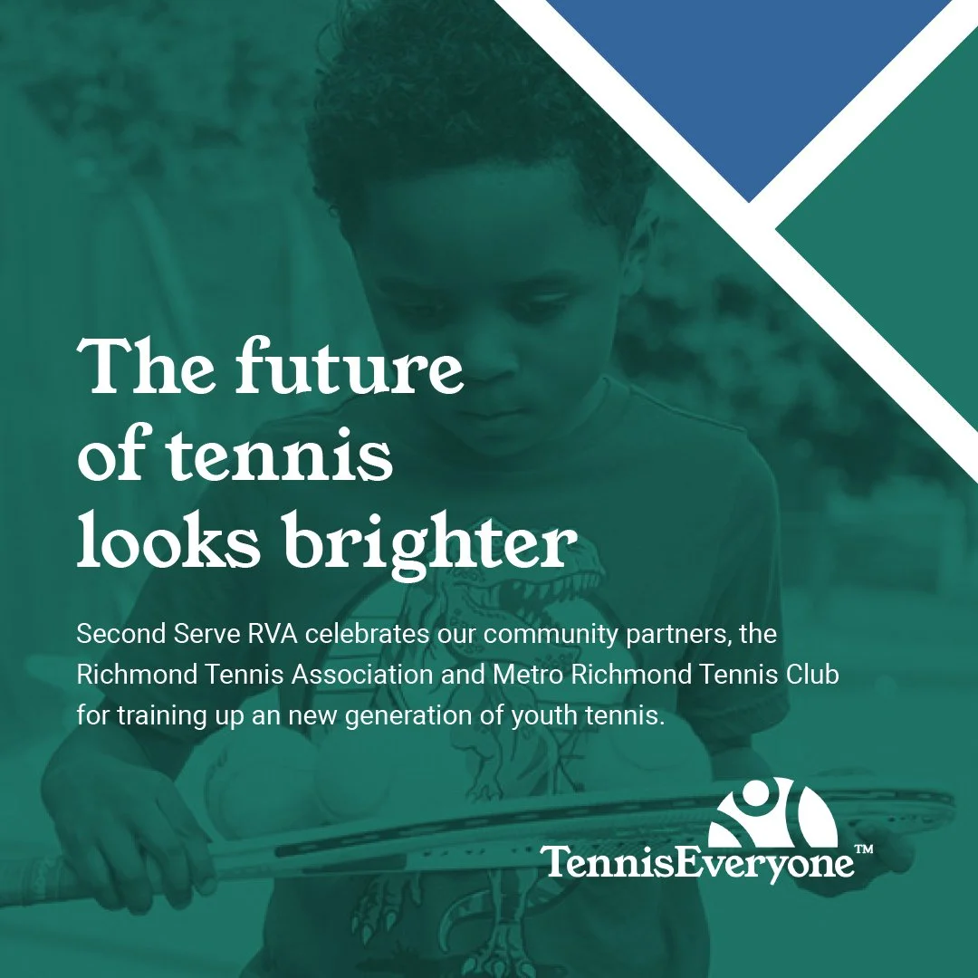 Thanks Richmond Tennis Association and Metro Richmond Tennis Club for investing in youth tennis!

Second Serve RVA and our community partners, RTA and MRTC, we&rsquo;re building pathways for every child to pick up a racquet &mdash; with free tennis c