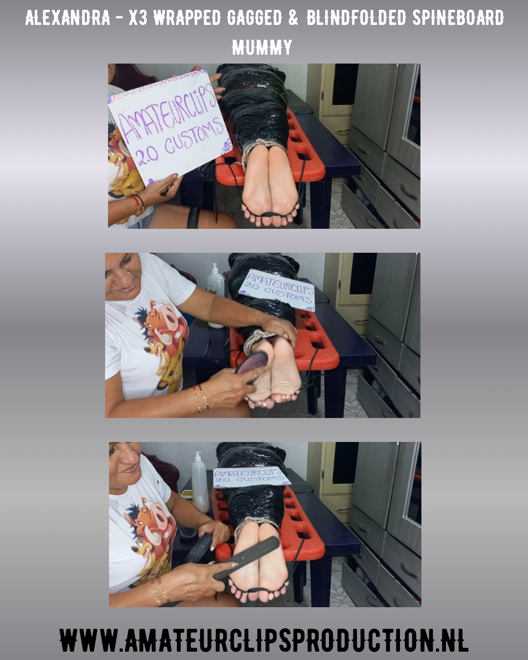 ALEXANDRA - X3 WRAPPED GAGGED & BLINDFOLDED SPINEBOARD MUMMY (10:08)