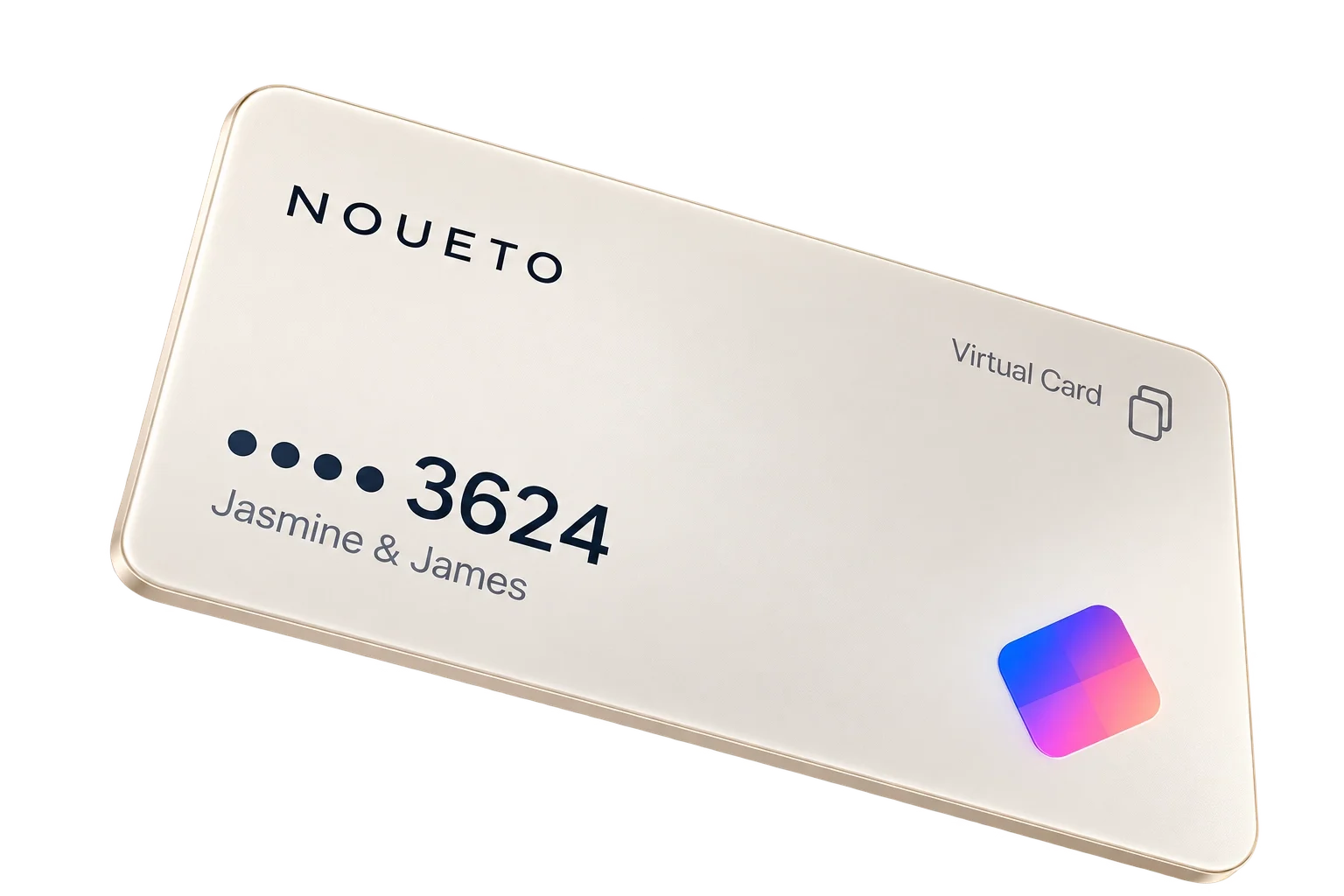 Virtual card from Noueto with the text 'Jasmine & James' and the numbers 3624