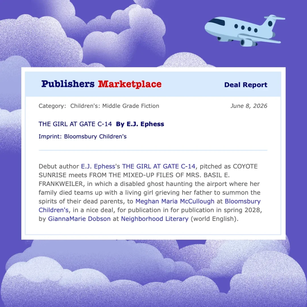 A screenshot of a Publisher's Marketplace deal report announcing THE GIRL AT GATE C-14.