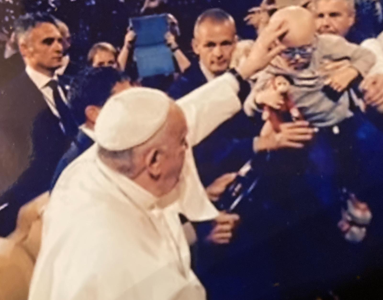 Pope Francis blessing Angelo at Madison Square Garden, New York, NY