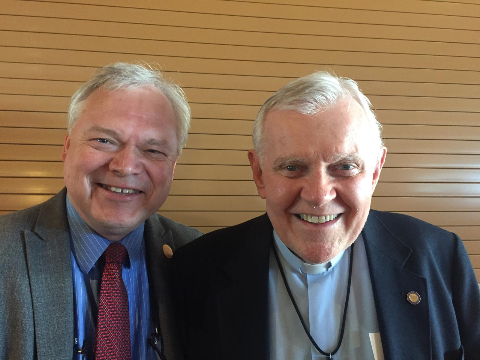 Dr. D. and Father Farrell, CSC at Notre Dame University Campus. Celebration of Father Farrell's 50th Anniversary of ordination.