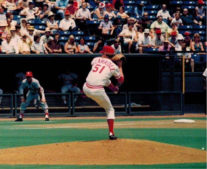 Tom Carroll pitching for the "Big Red Machine", Cincinnati, Ohio.