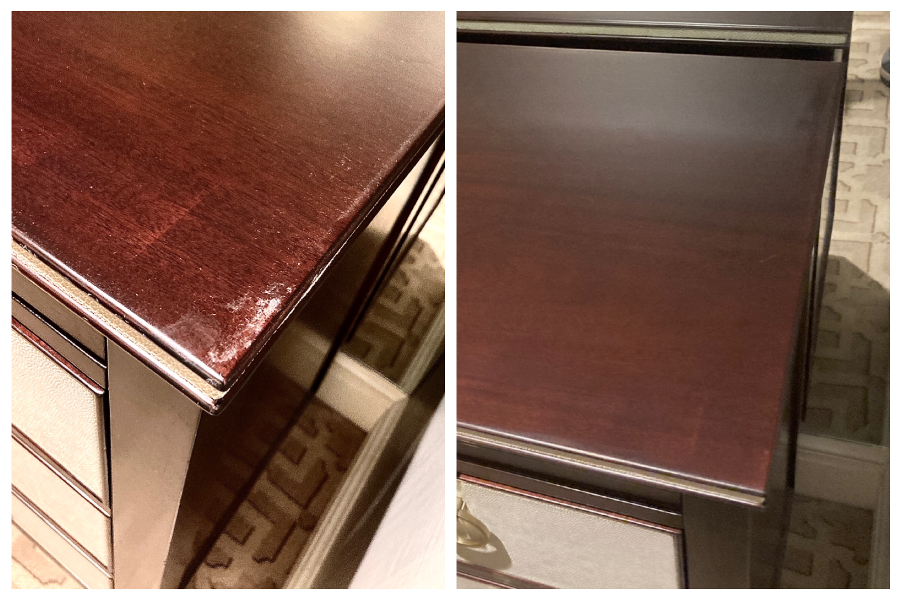Commercial casegoods touch-up and structural repair for hospitality guest rooms. Tilia Design Co. specializes in high-volume restoration of hotel furniture, including desks, nightstands, and dressers. Our on-site service extends the lifecycle of your