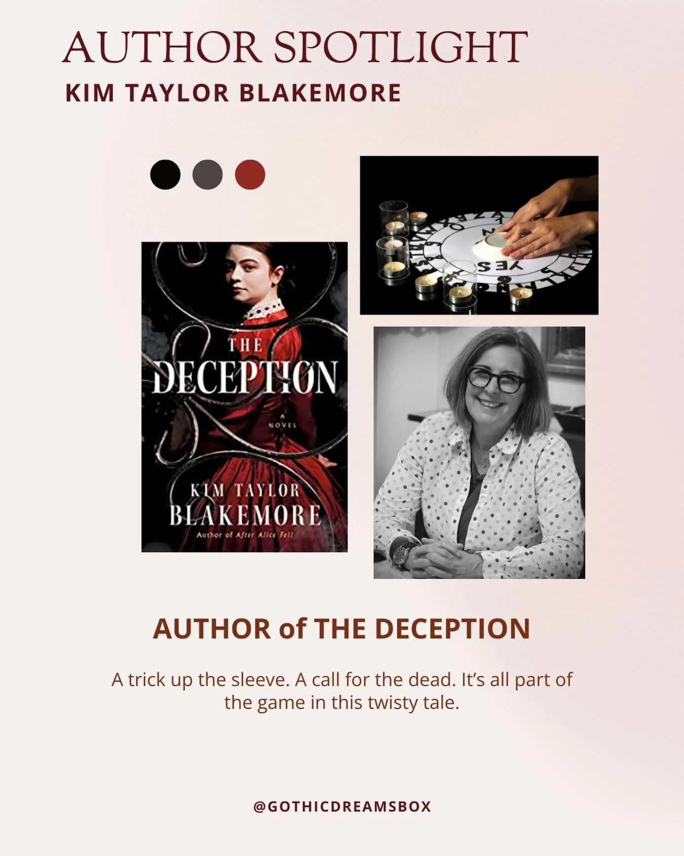 AUTHOR SPOTLIGHT: Kim Taylor Blakemore, author of THE DECEPTION

🥀What inspires you? 

Music! I love to create soundscapes as I write. For The Deception I listened to Ludovico Einaudi - very moody and just the right tone. I also love digging into hi