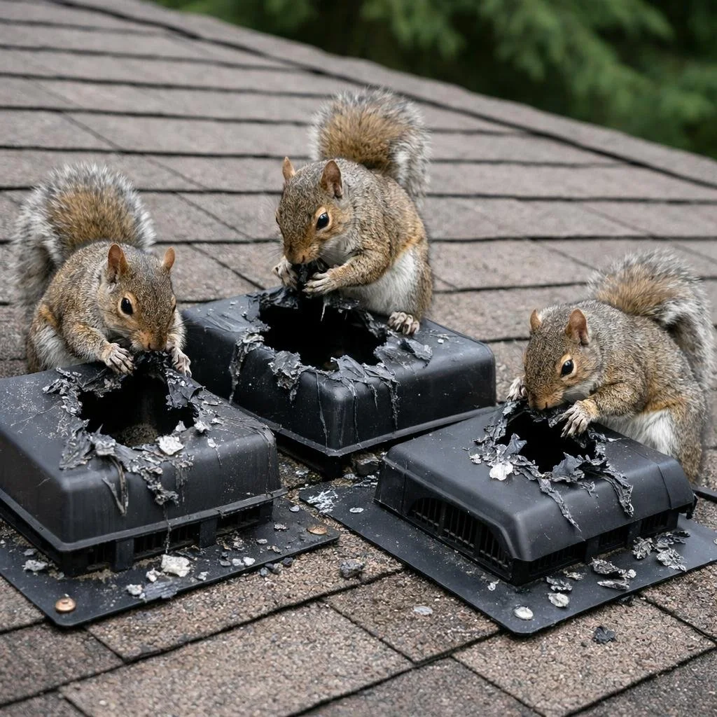A squirrel standing on the ground near a tree trunk, holding a nut with its paws, in a green outdoor setting.