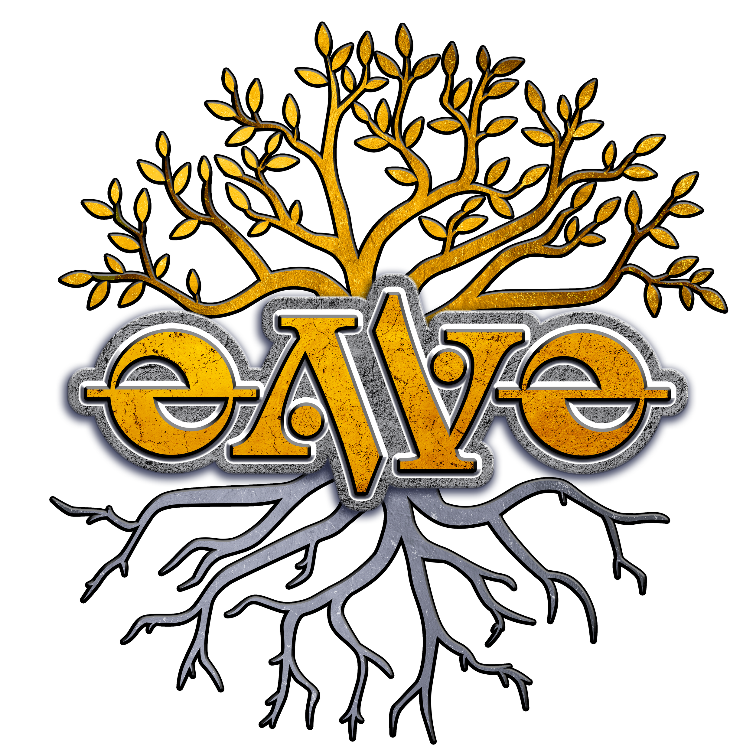 Eave world tree name logo in gold and silver