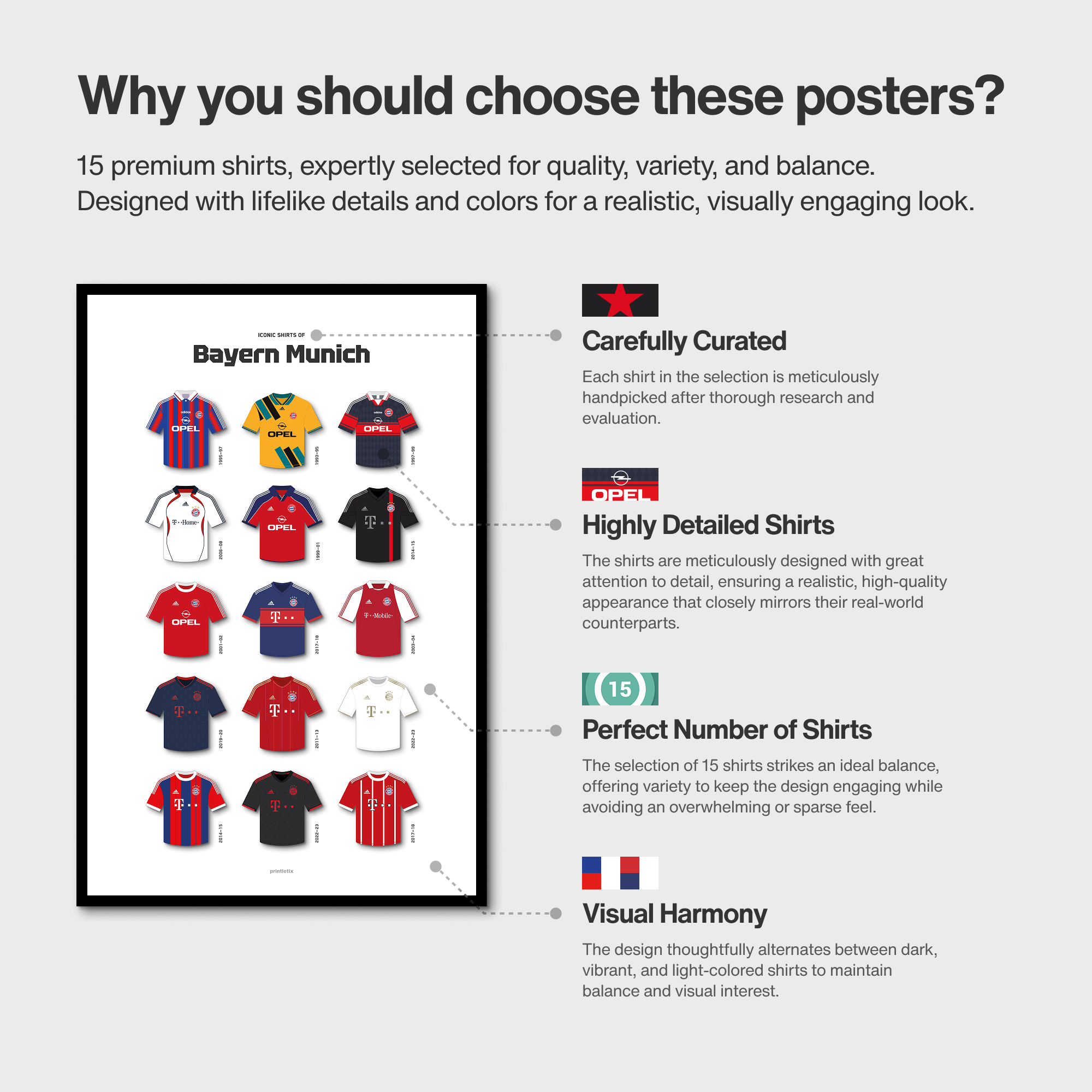 Iconic shirts of Bayern Munich poster