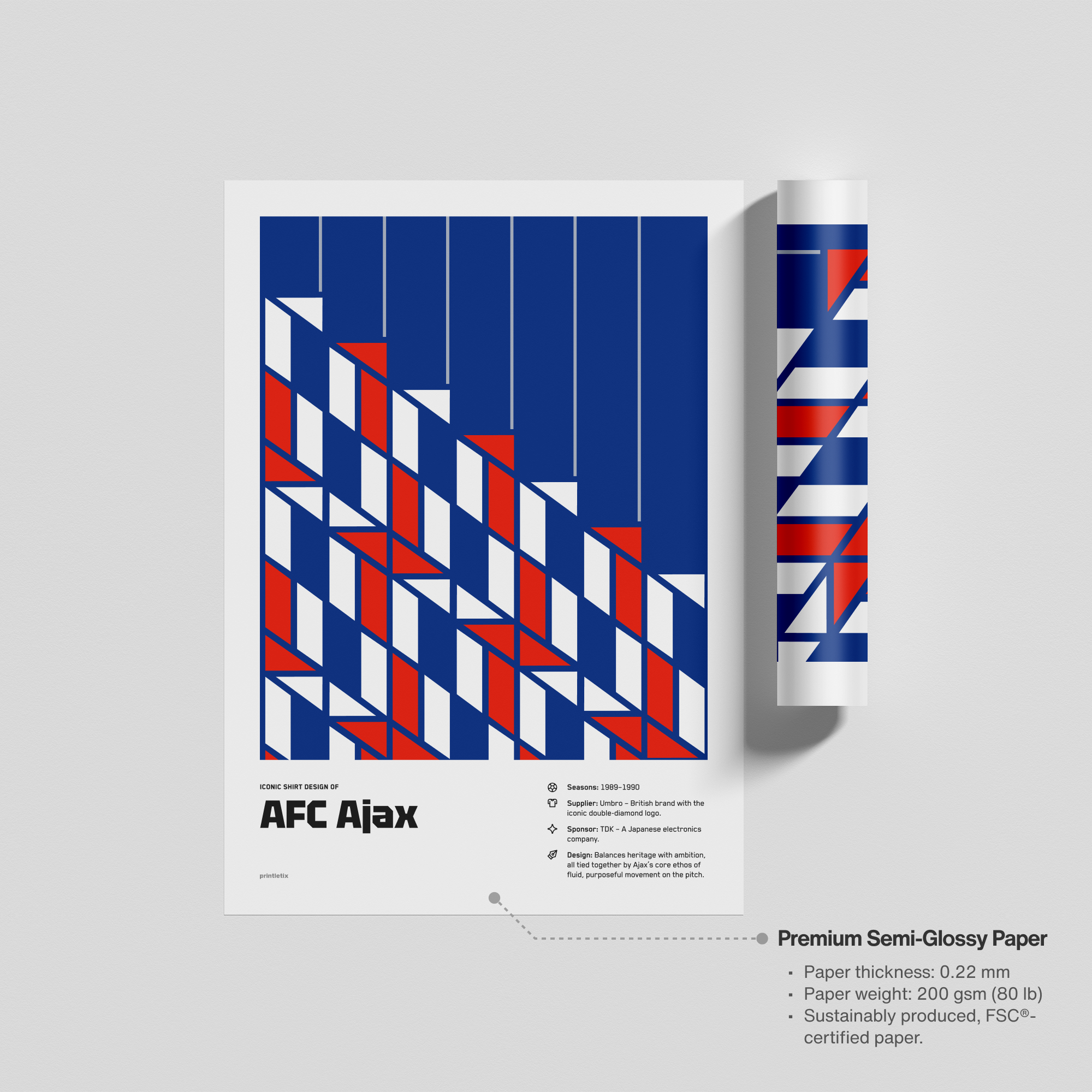 Unframed print of AFC Ajax vintage jersey poster