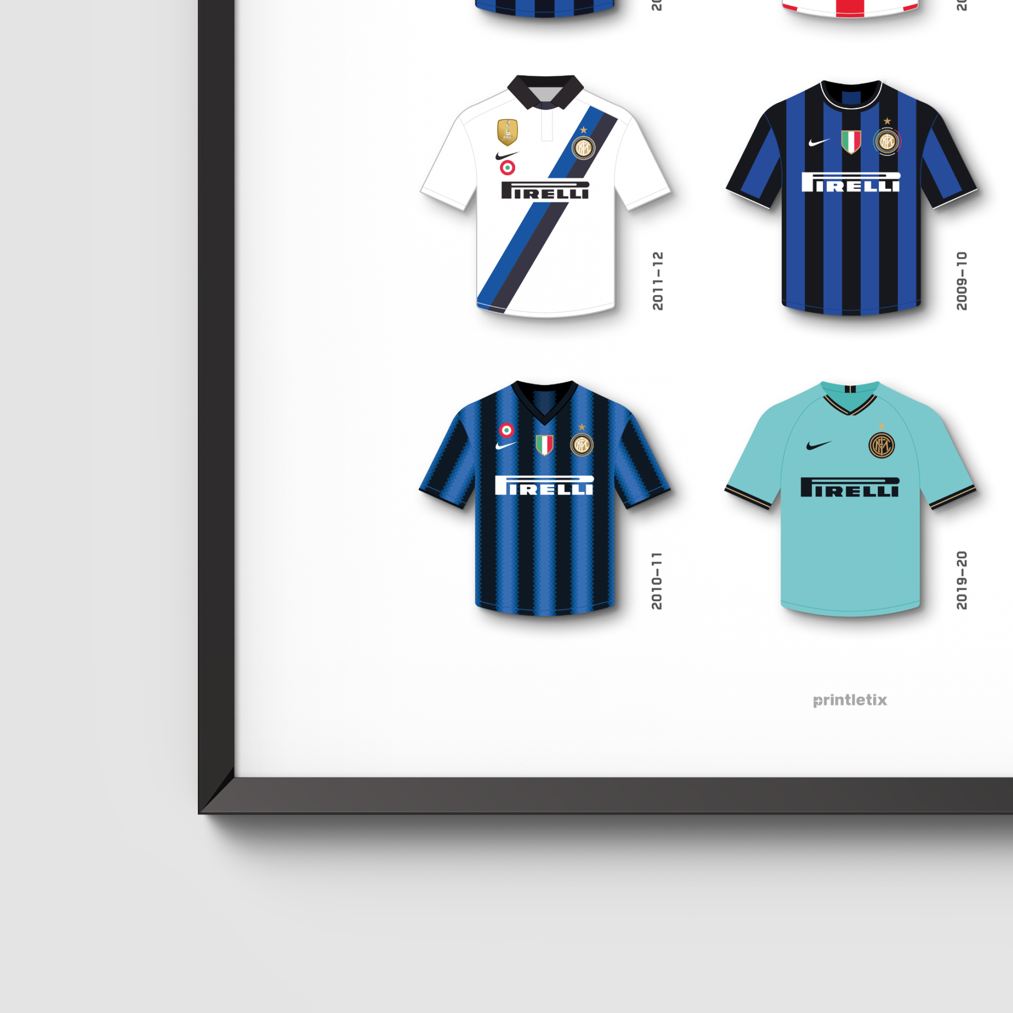 Close-up view of INT retro jerseys wall art