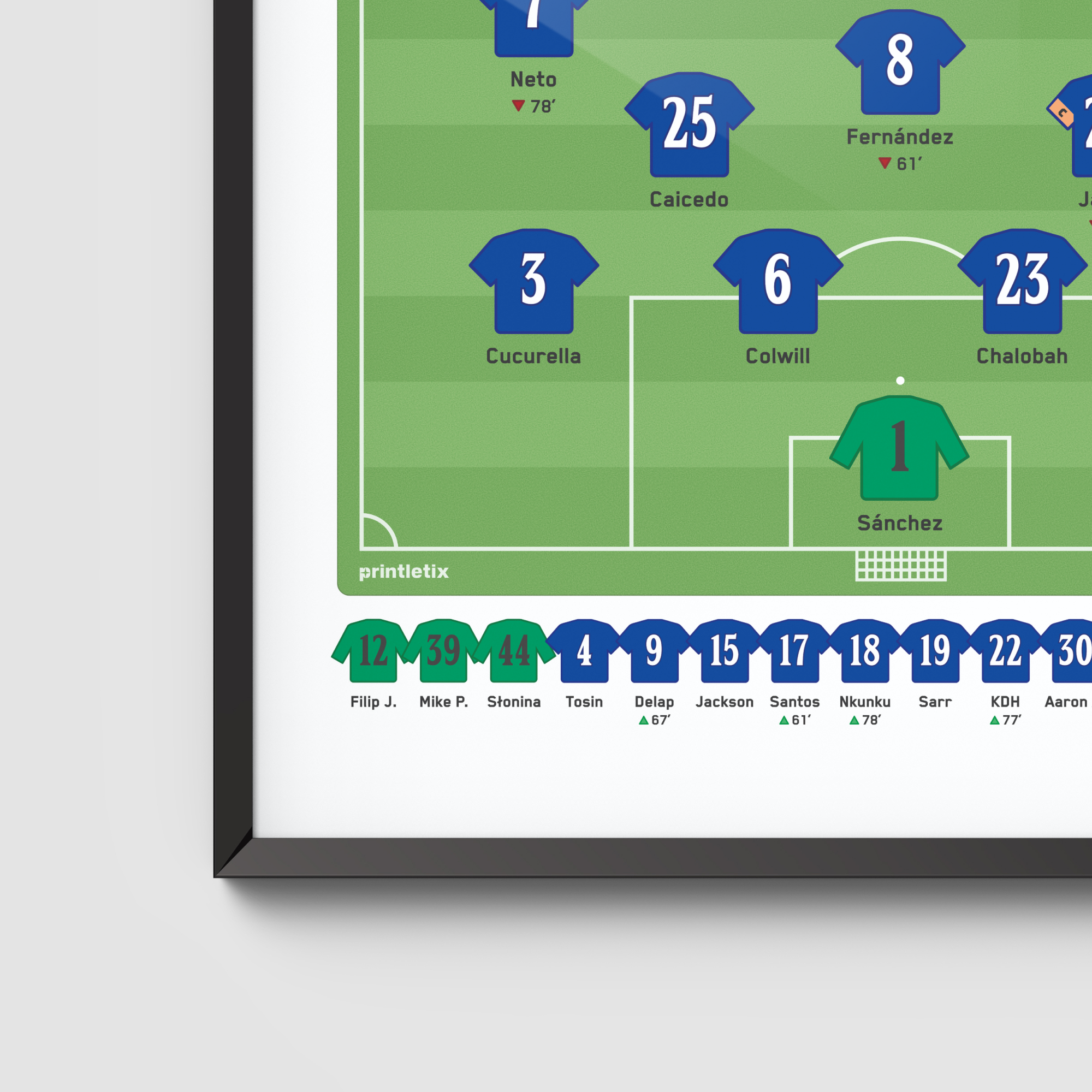 Close-up view of Chelsea FC matchday wall art