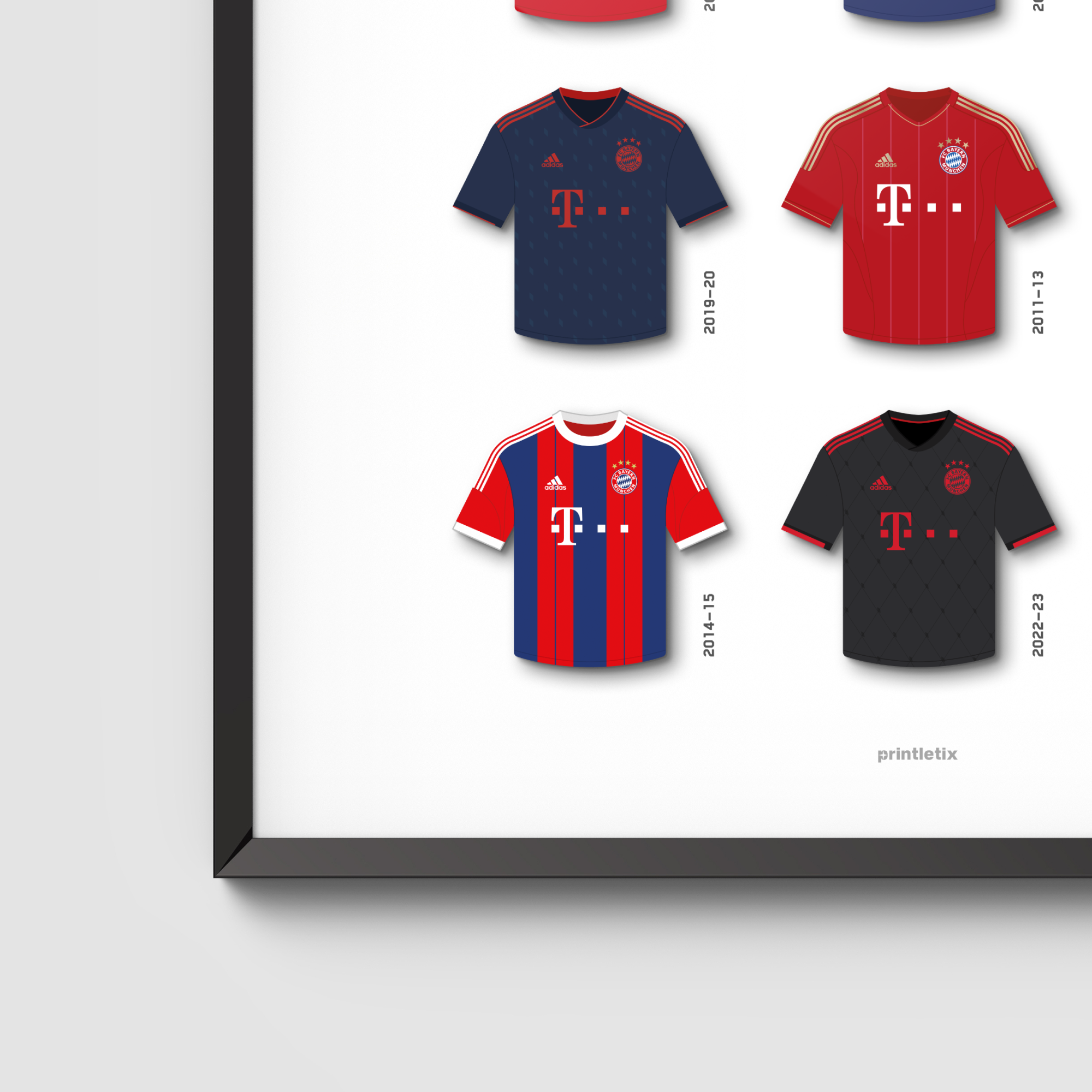 Close-up view of Bayern M retro jerseys wall art