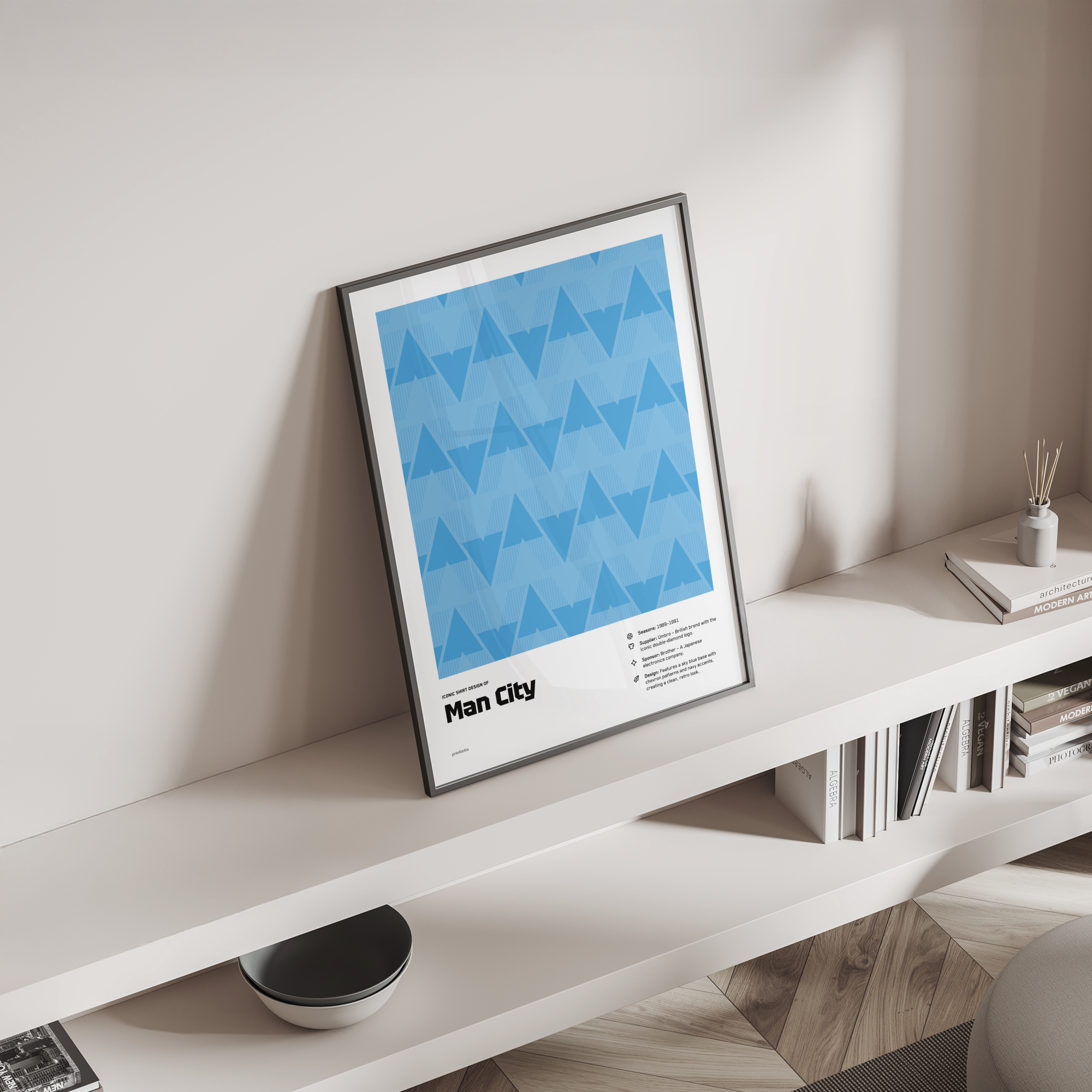 Man City “Umbro Chevron” shirt poster standing on a shelf