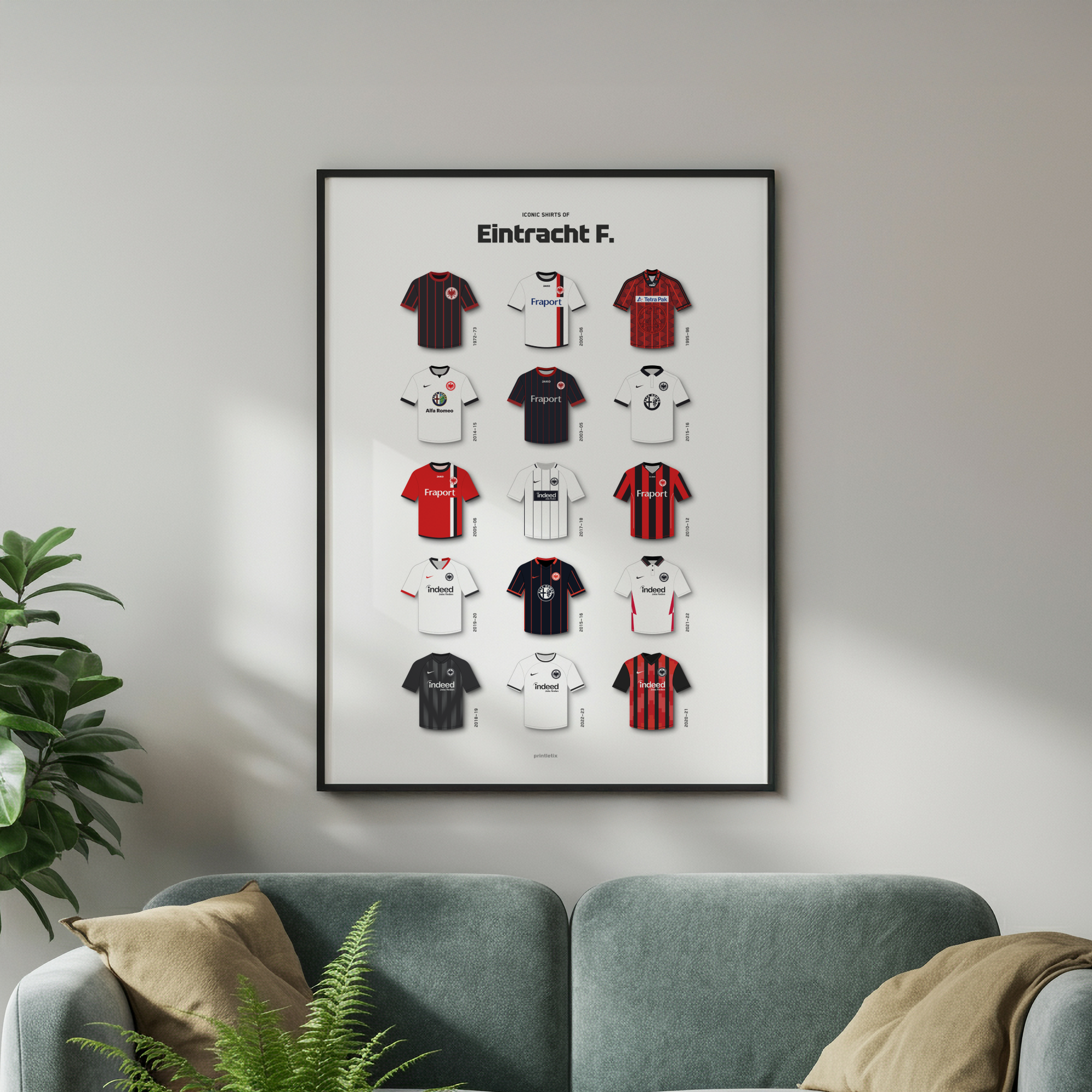 Eintracht Franfurt iconic shirts poster framed on wall