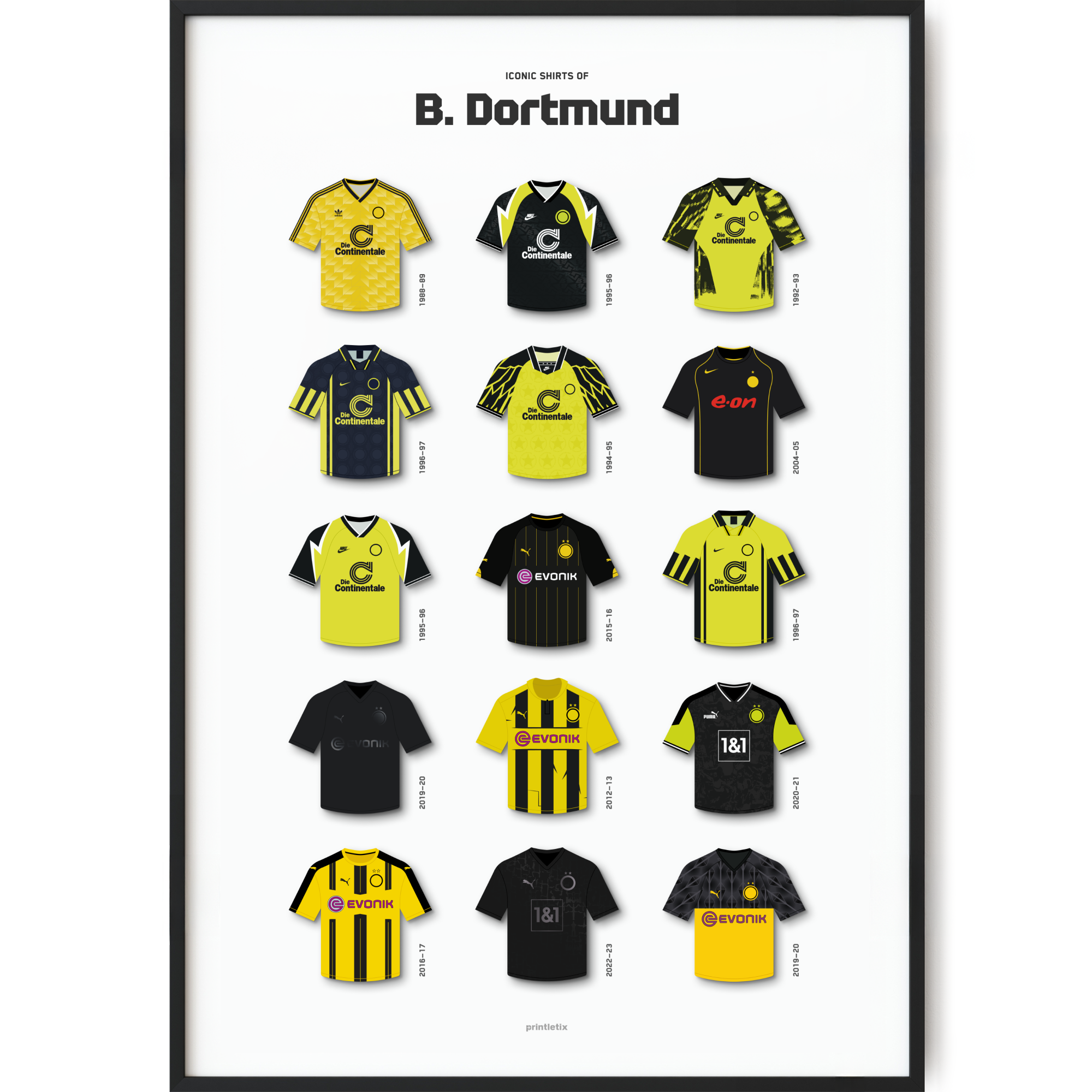 Borussia Dortmund Iconic Kits Poster – Football Wall Art