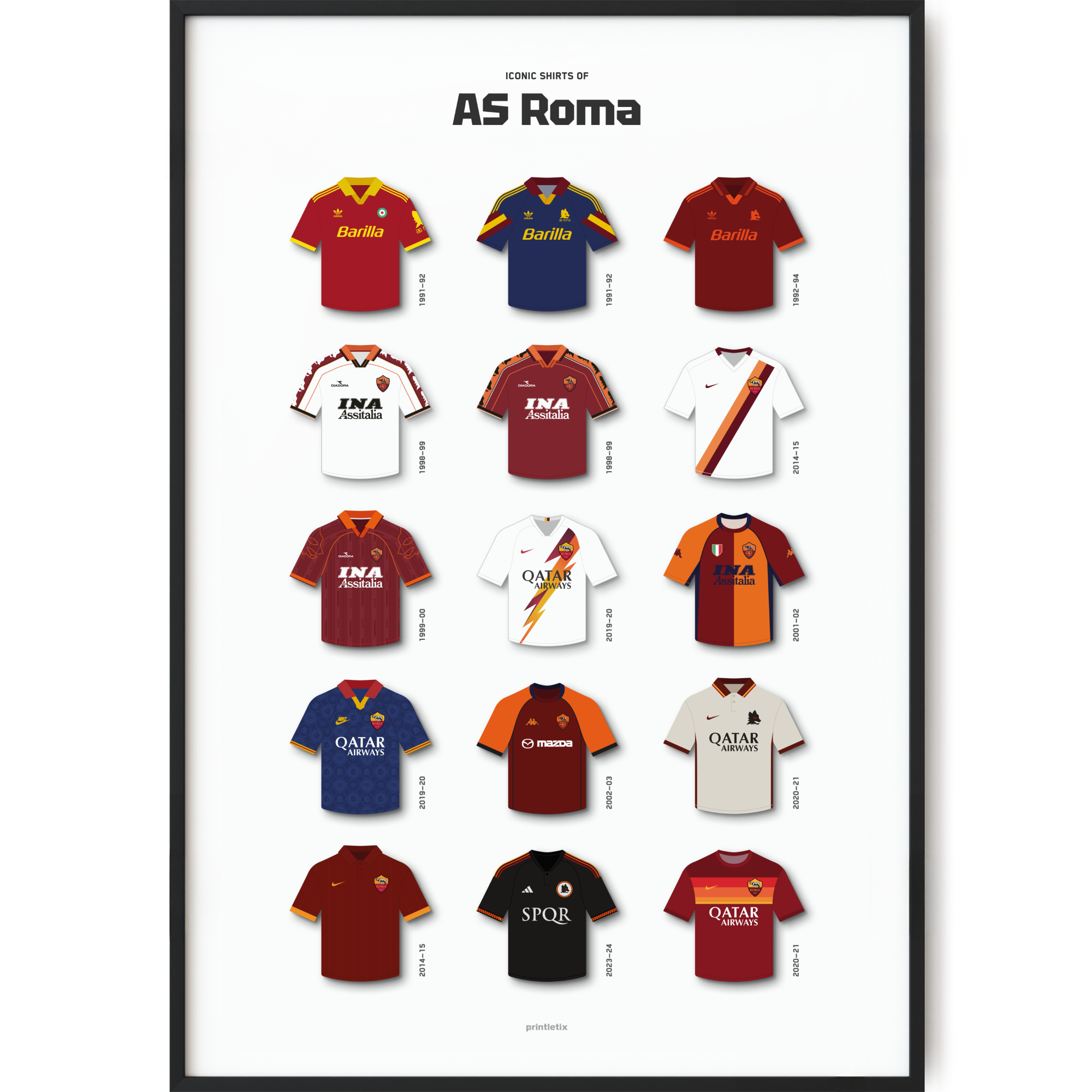 AS Roma Iconic Football Shirt Poster: The Giallorossi Wall Art