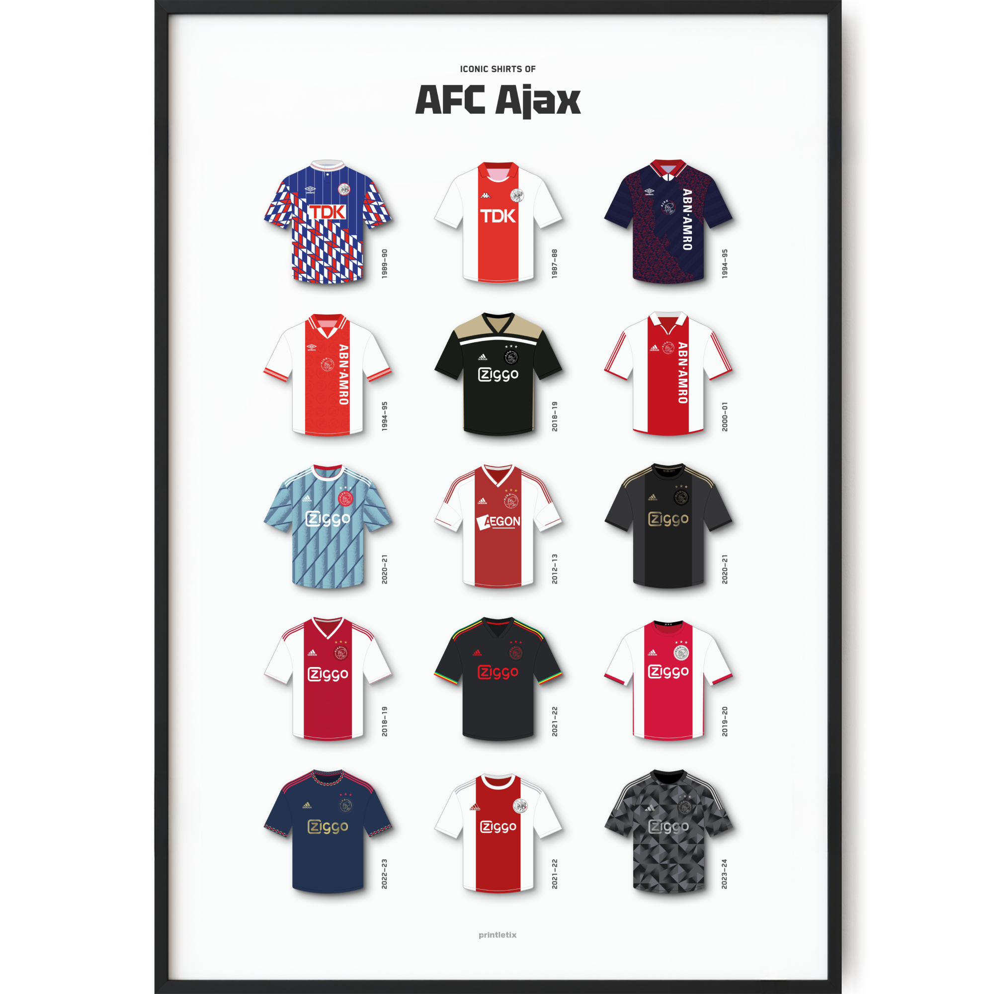 AFC Ajax Iconic Shirts Poster, Godenzonen Football Wall Art