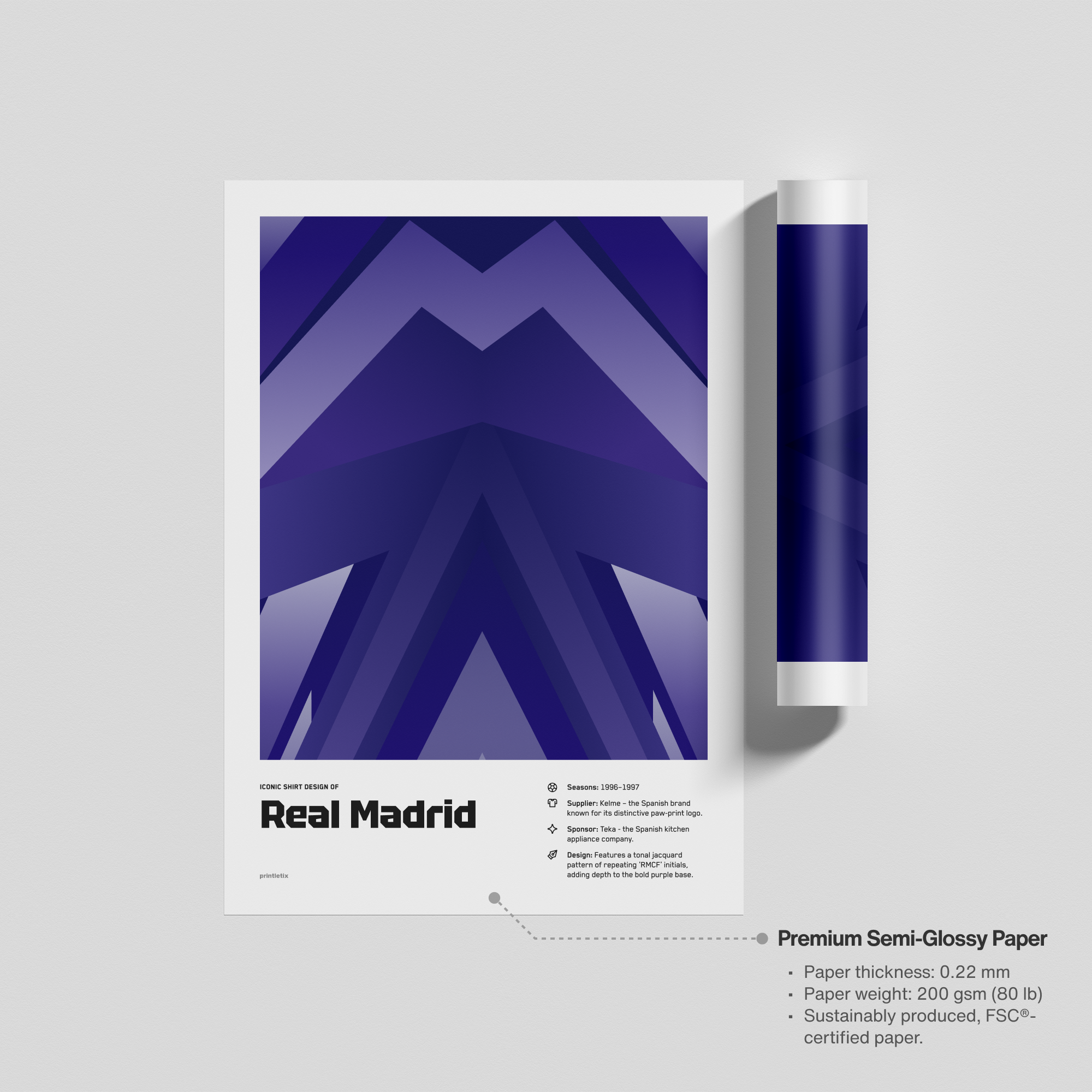 Unframed print of Real Madrid vintage jersey poster