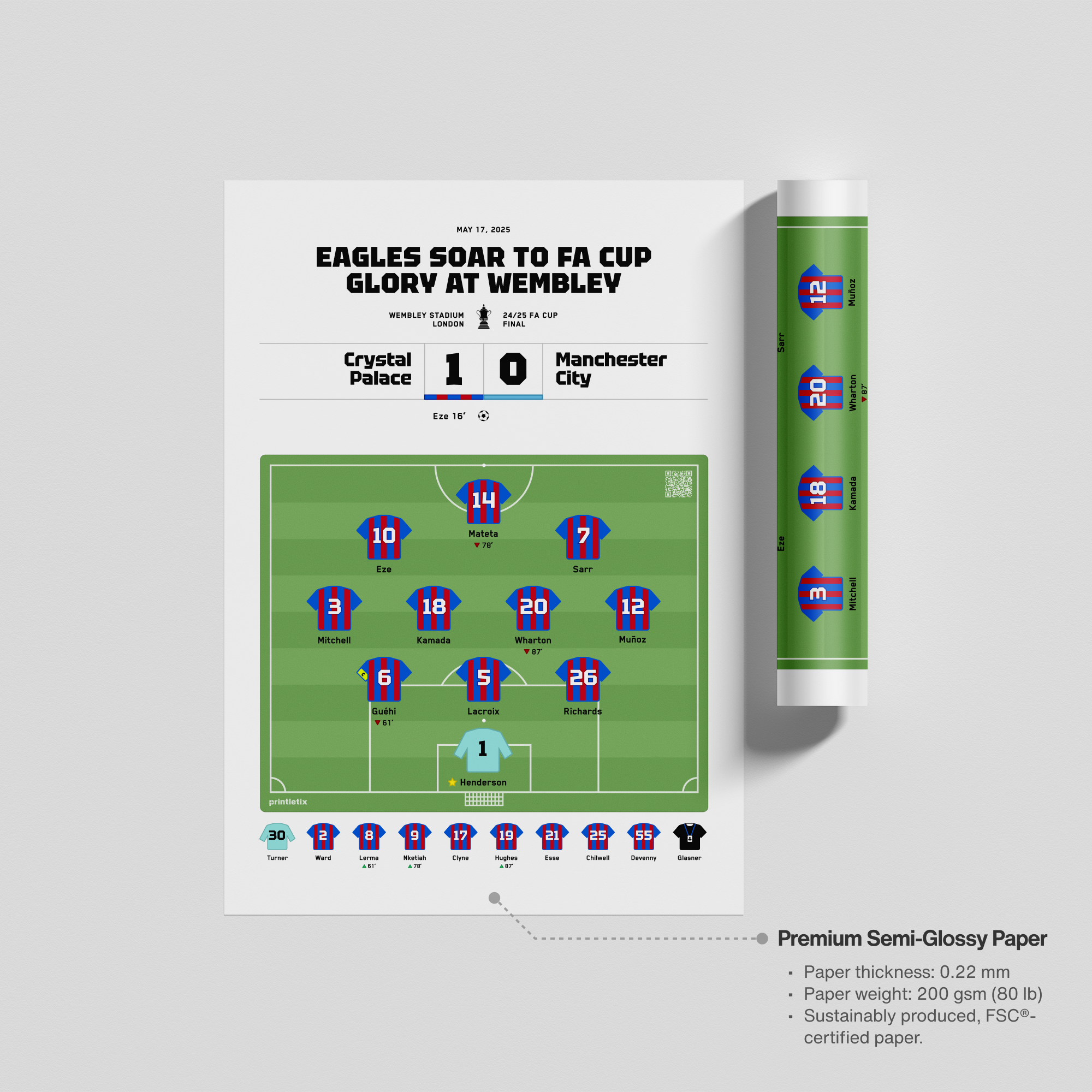 Unframed print of Crystal Palace winning game print