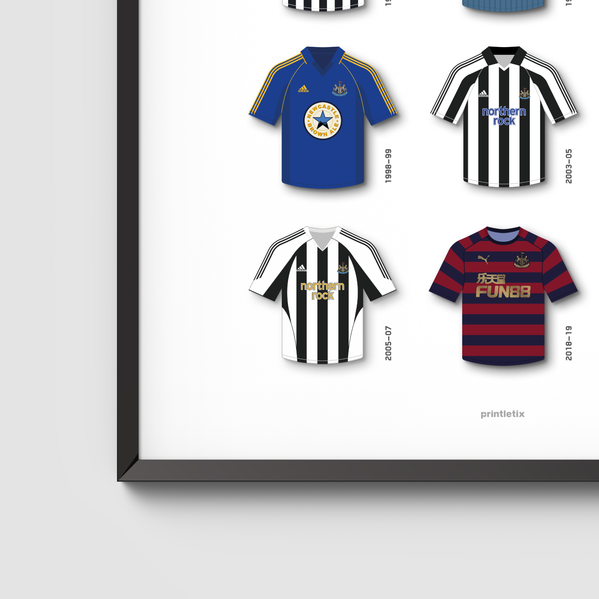 Close-up view of The Toon Army retro jerseys wall art