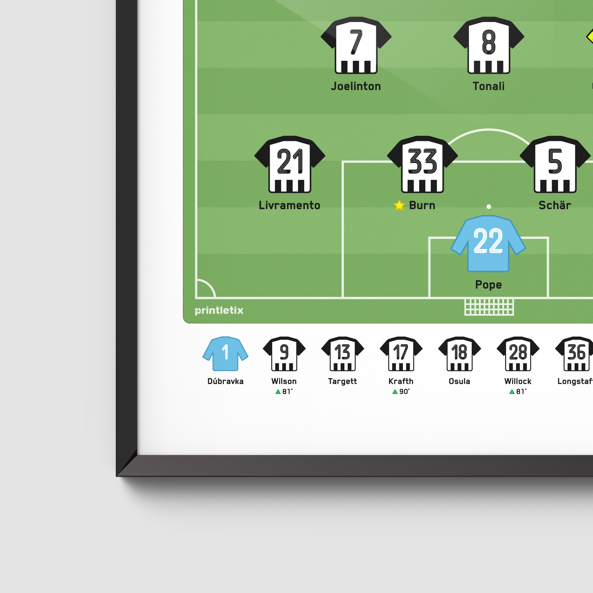 Close-up view of Toon Army matchday wall art