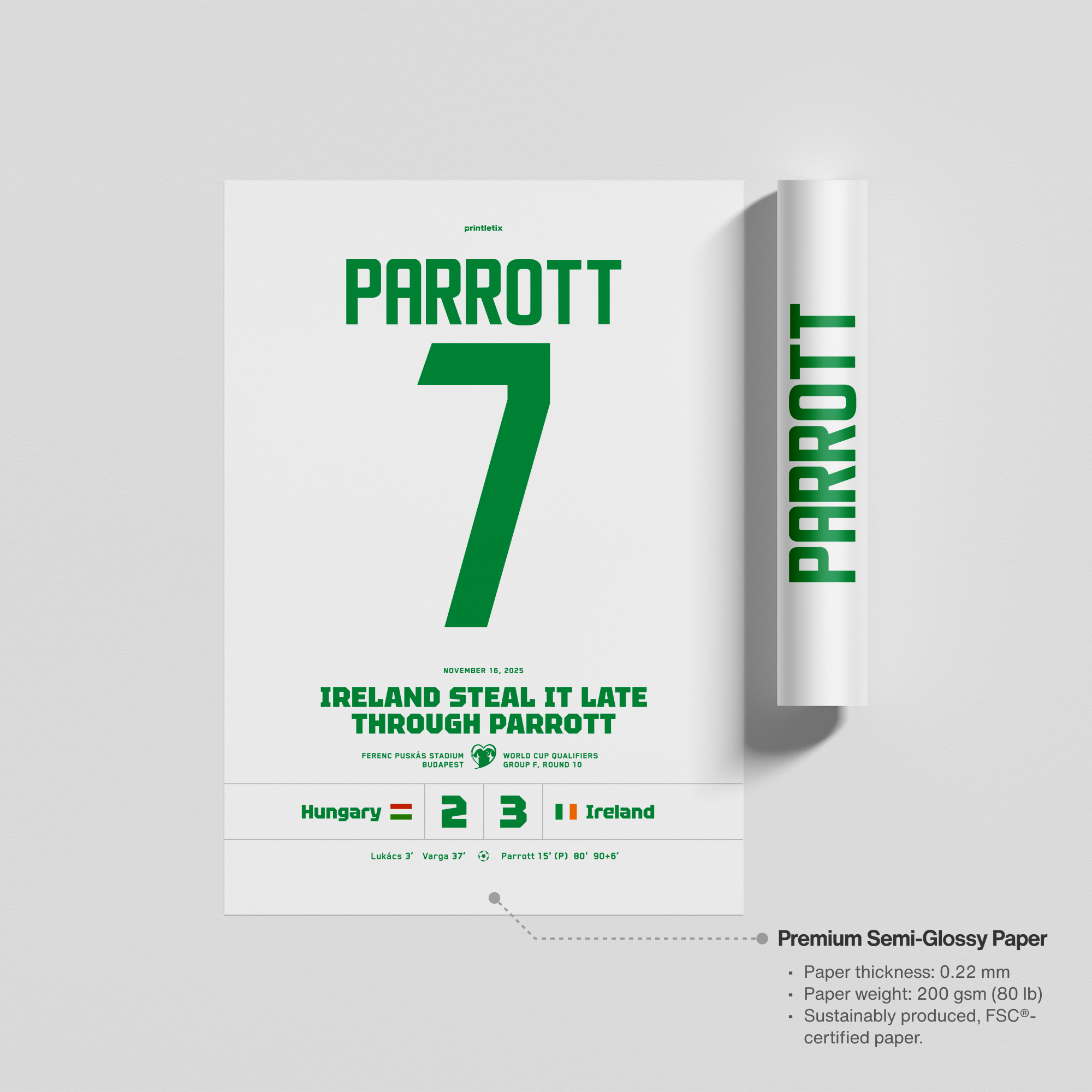 Unframed print of Ireland winning jersey print