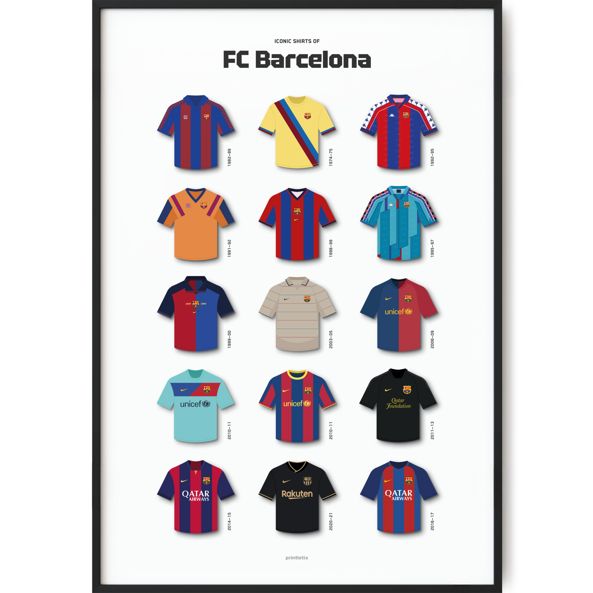 FC Barcelona Iconic Kits Poster – Blaugrana Football Wall Art