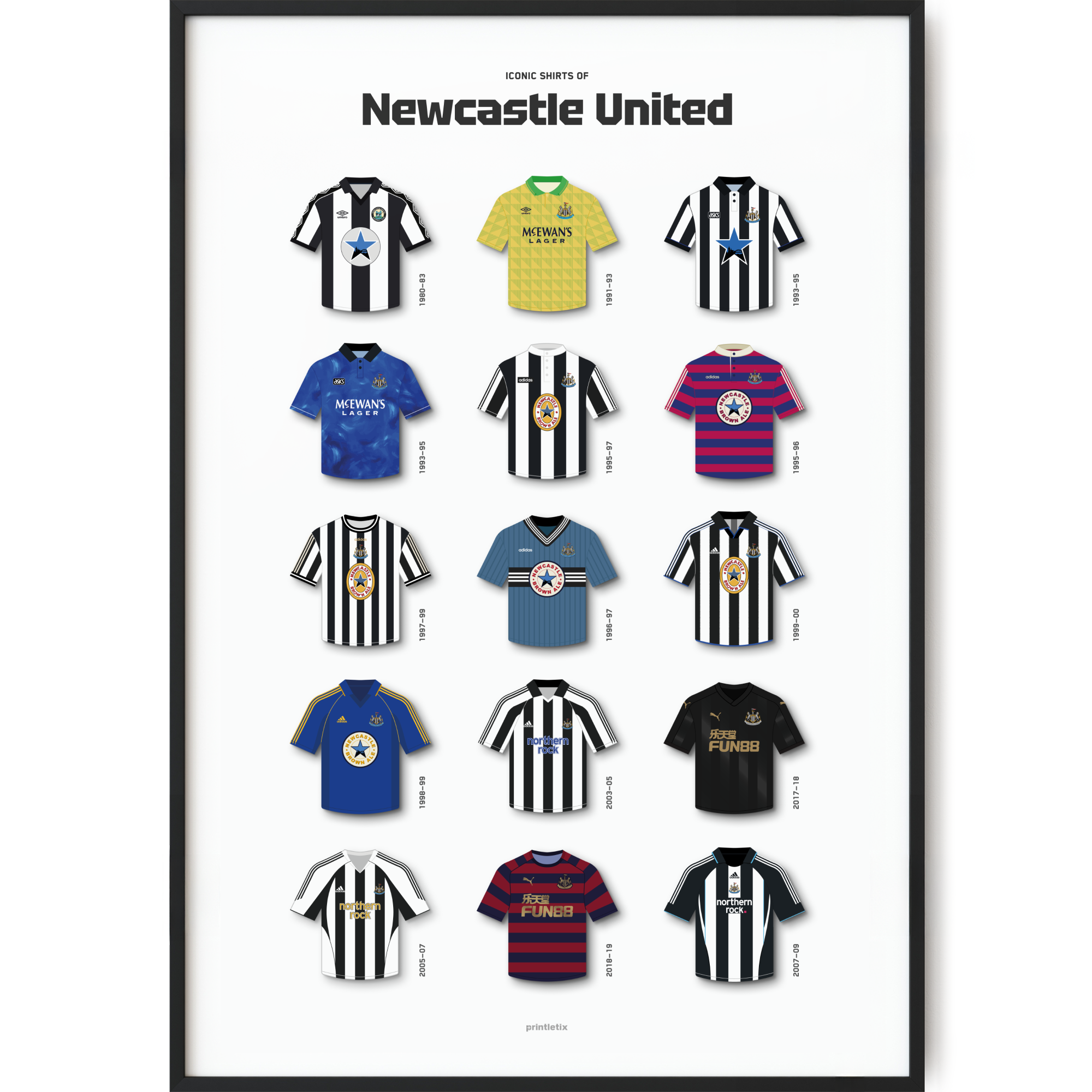 Newcastle United Iconic Football Shirt Poster Wall Art