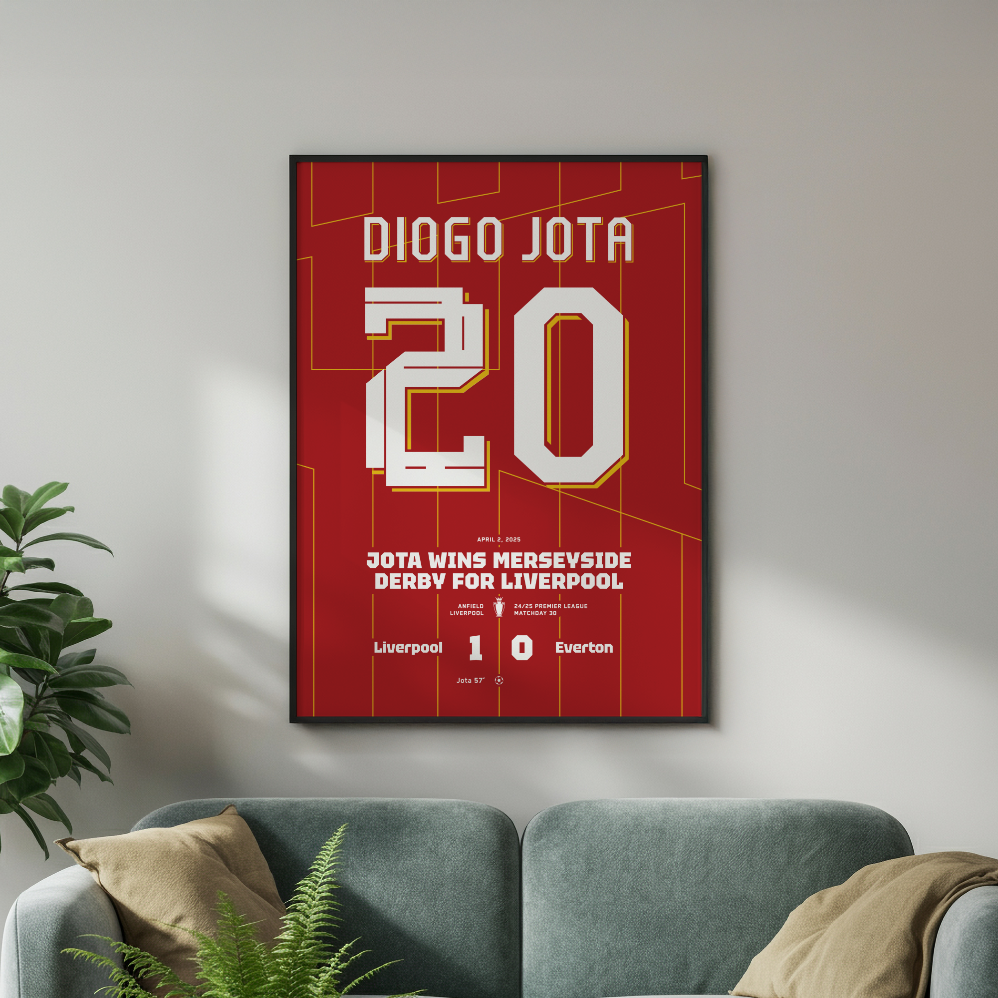 D. Jota match shirt poster framed on wall