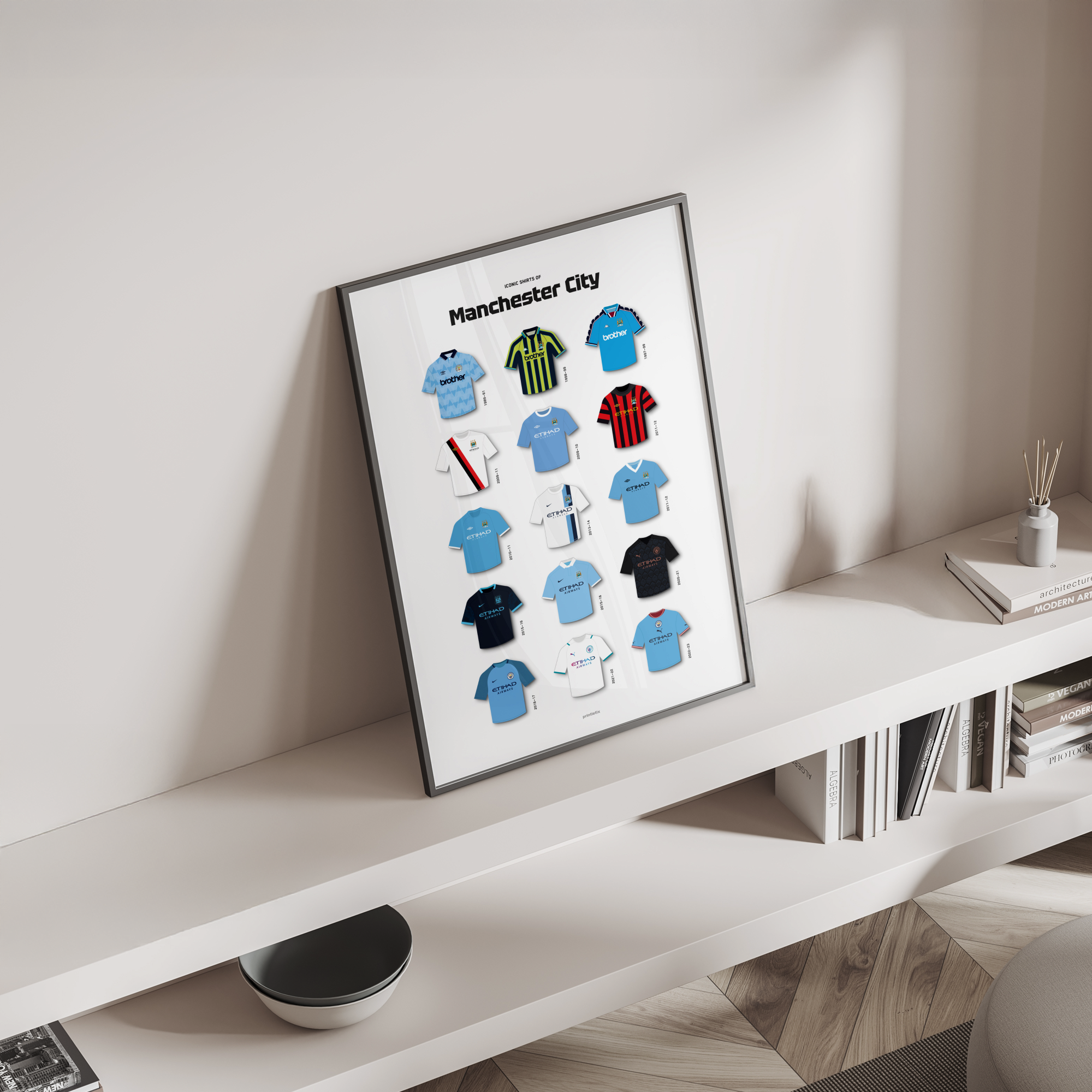 The Citizens iconic kits poster standing on a shelf