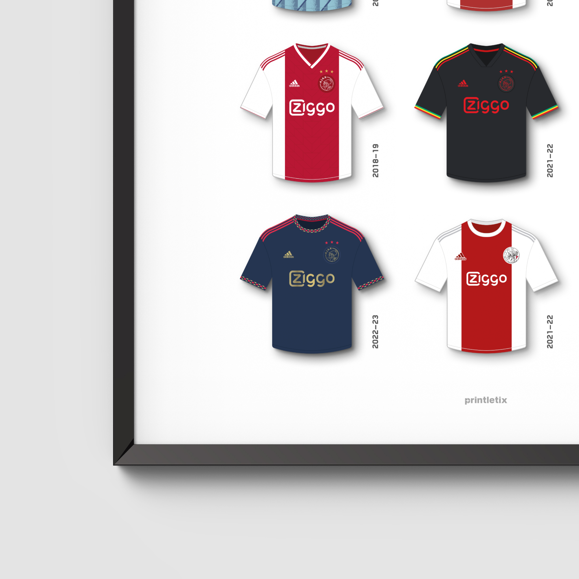 Close-up view of Ajax retro jerseys wall art
