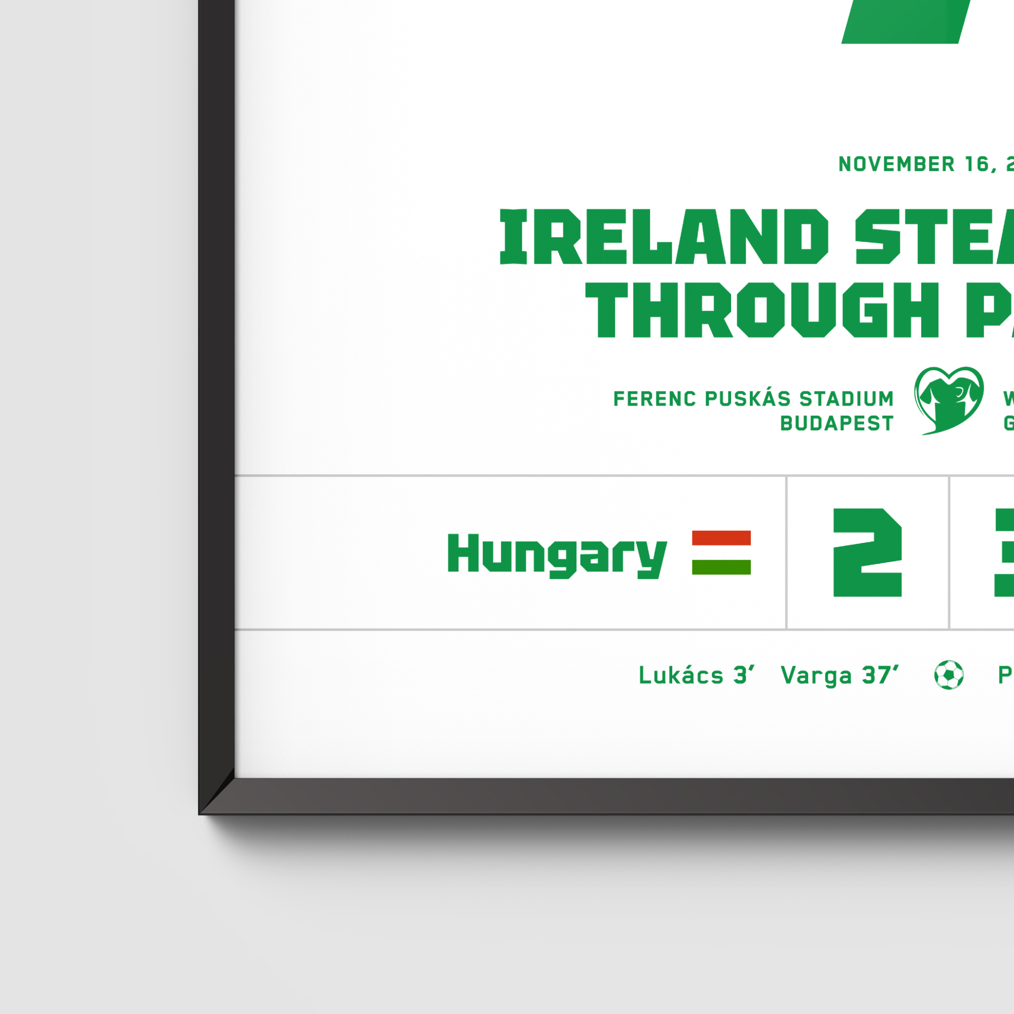 Close-up view of Green Army matchday shirt wall art