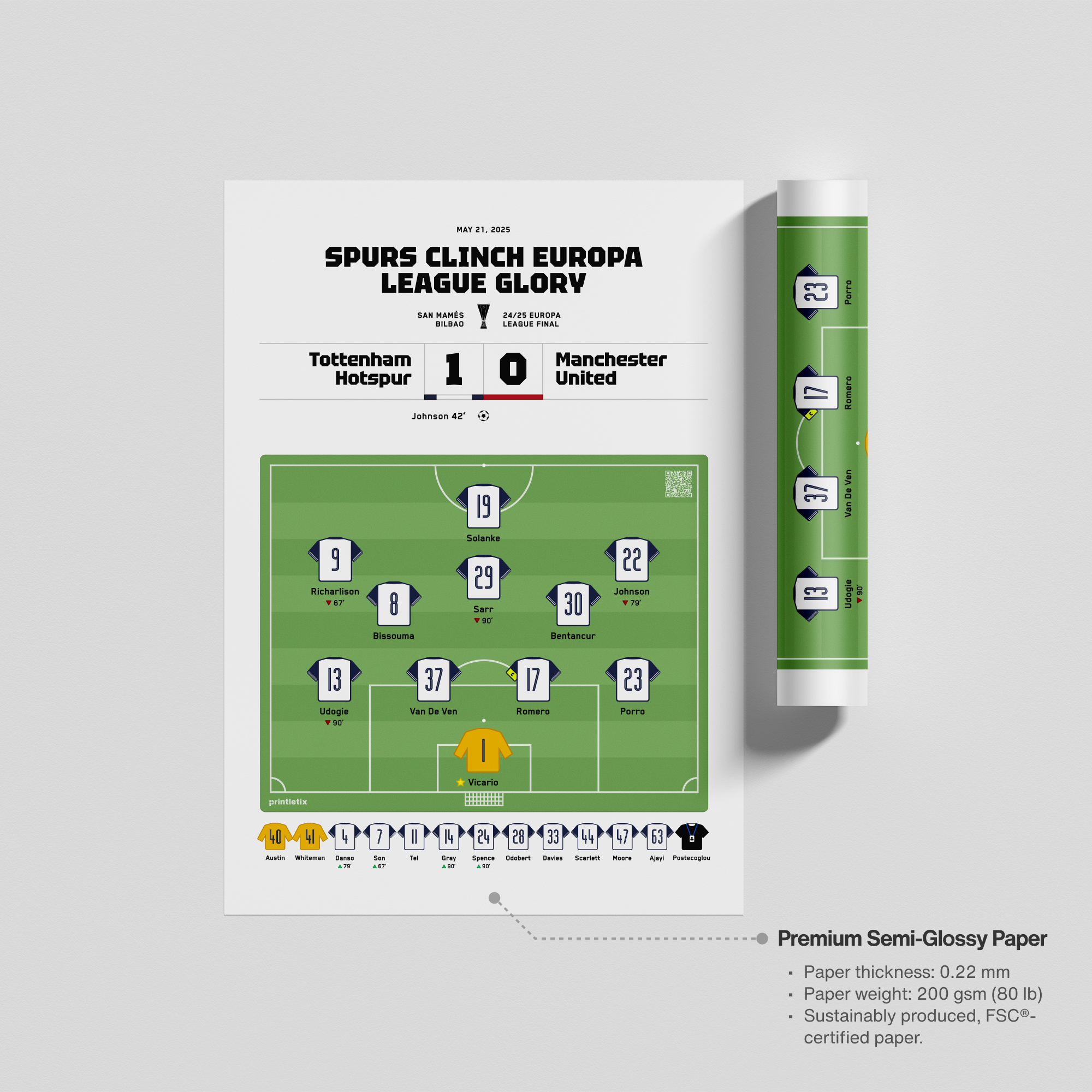 Unframed print of Tottenham winning game print