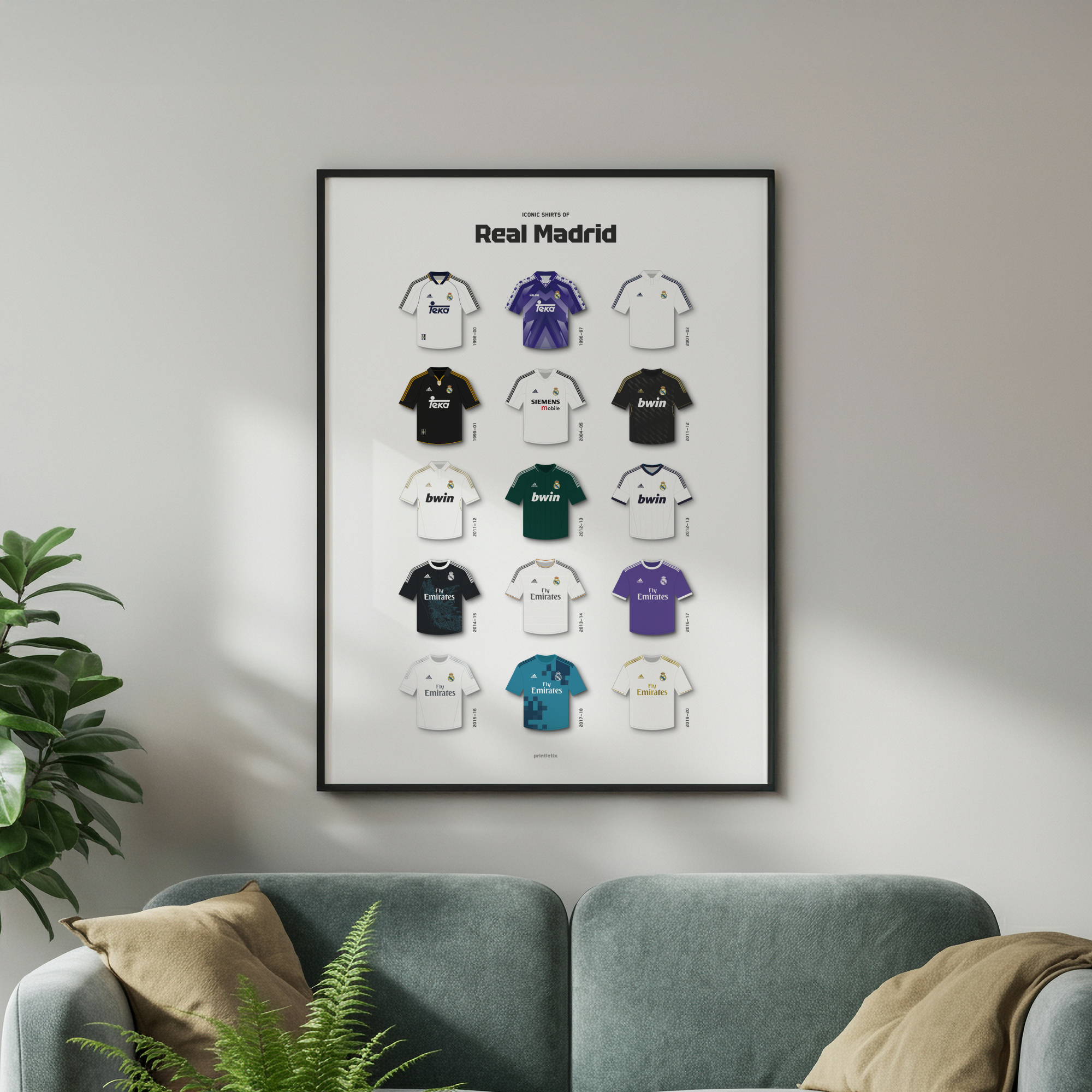 Real M. iconic shirts poster framed on wall