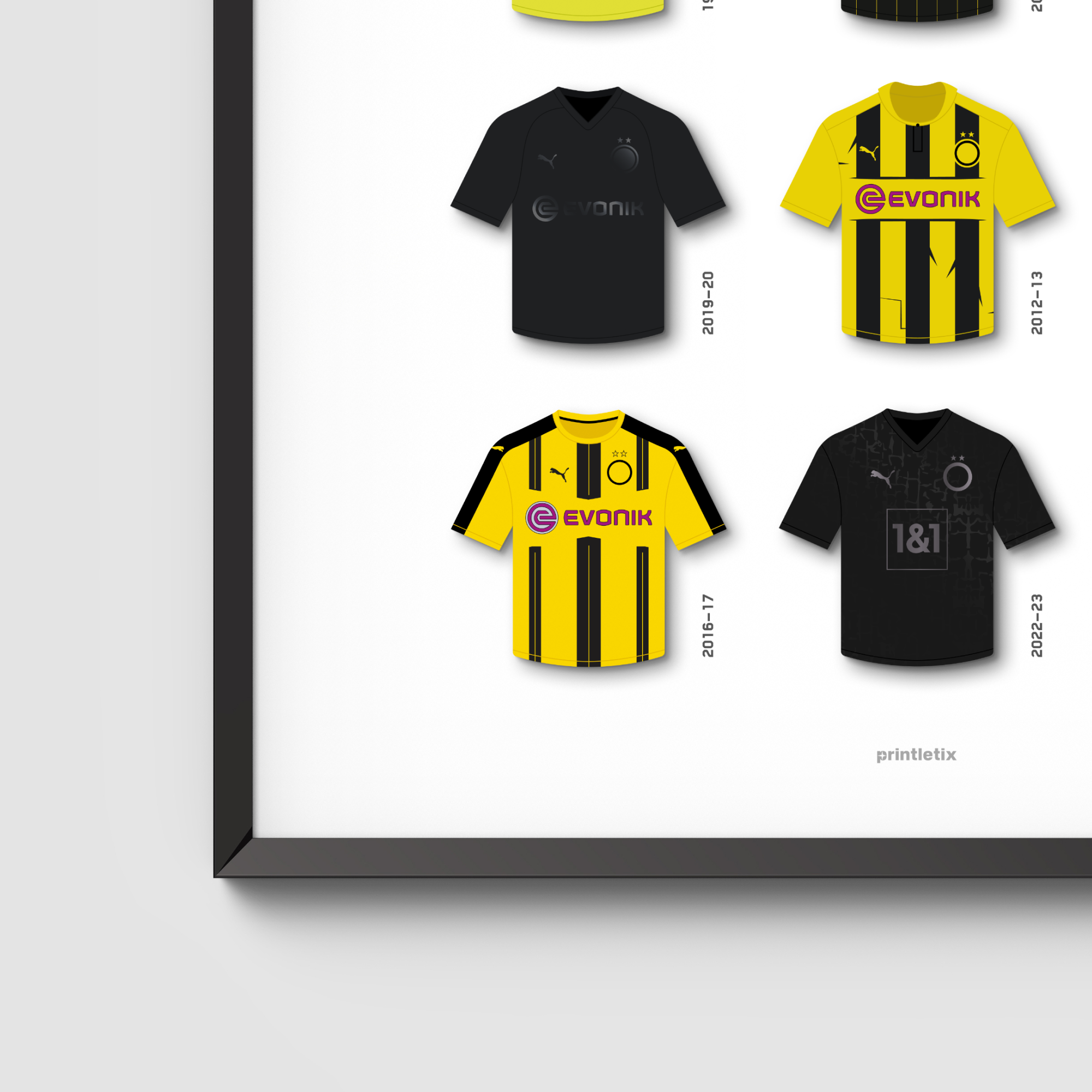 Close-up view of Borussia retro jerseys wall art