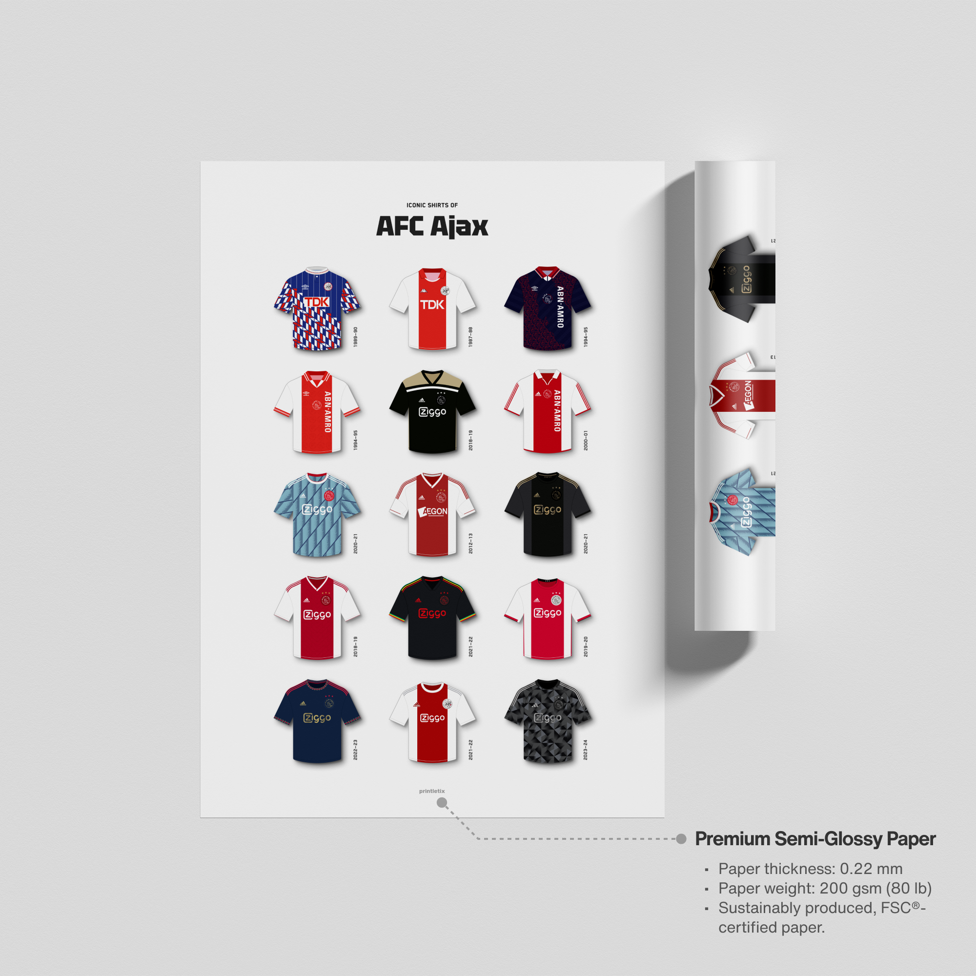 Unframed print of Ajax Amsterdam kits collection print