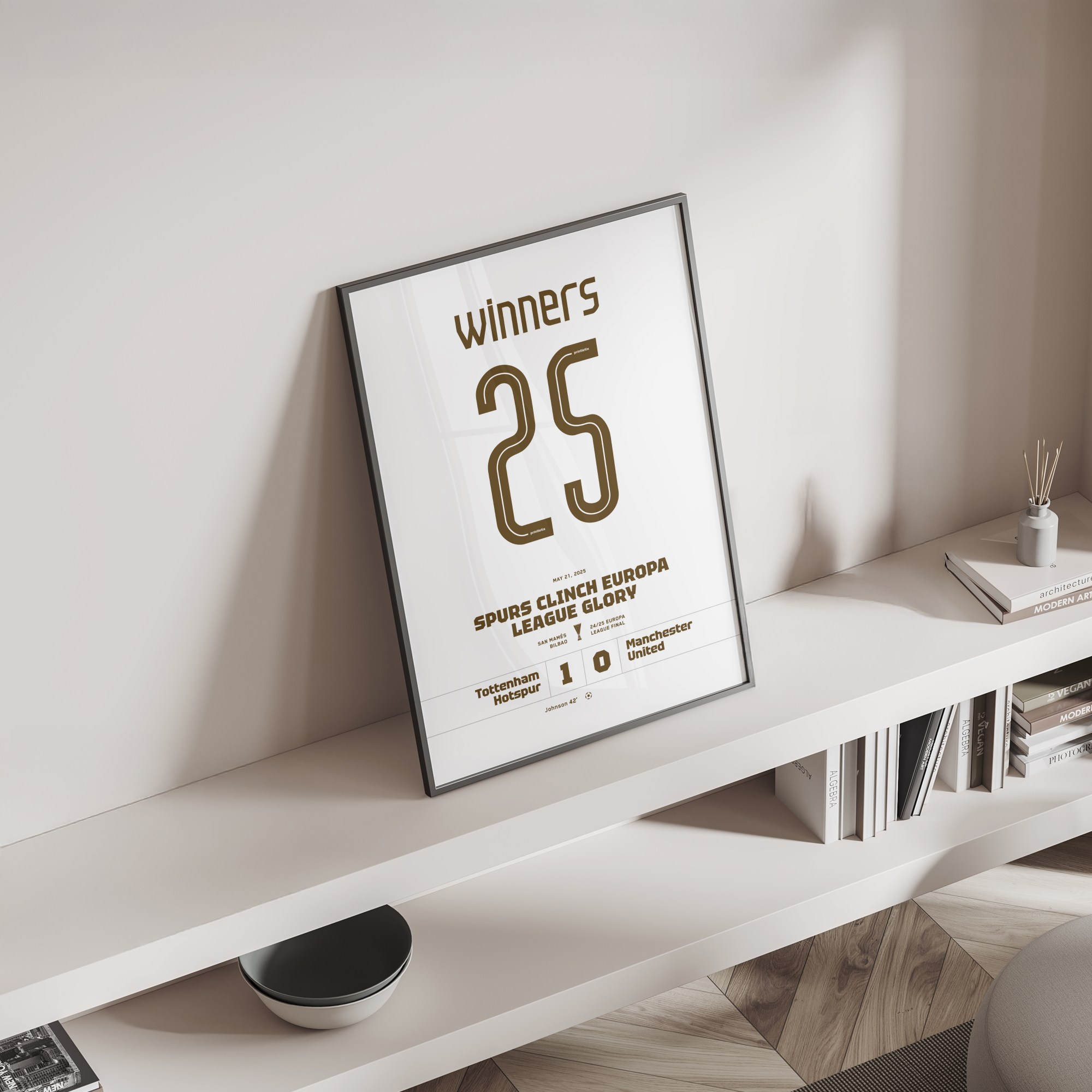 Spurs trophy winning shirt poster standing on a shelf