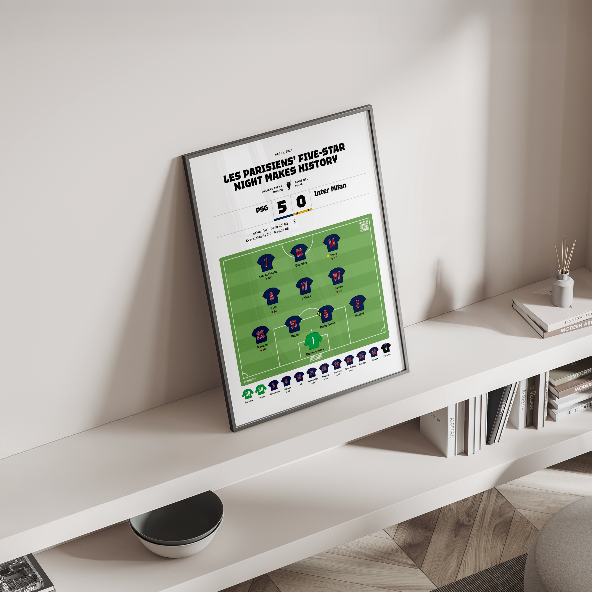 Les Parisiens trophy winning match poster standing on a shelf