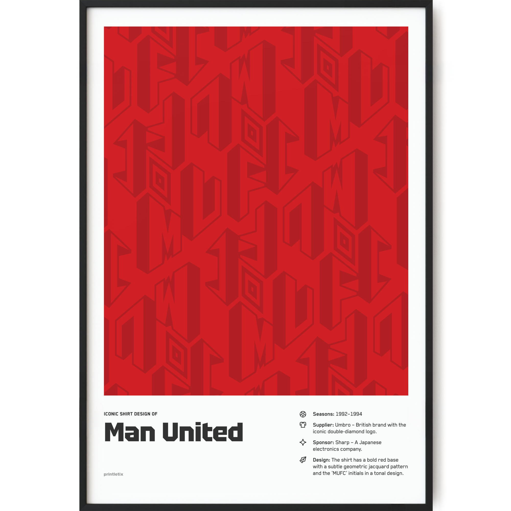 Manchester United 1992-1994 retro football poster