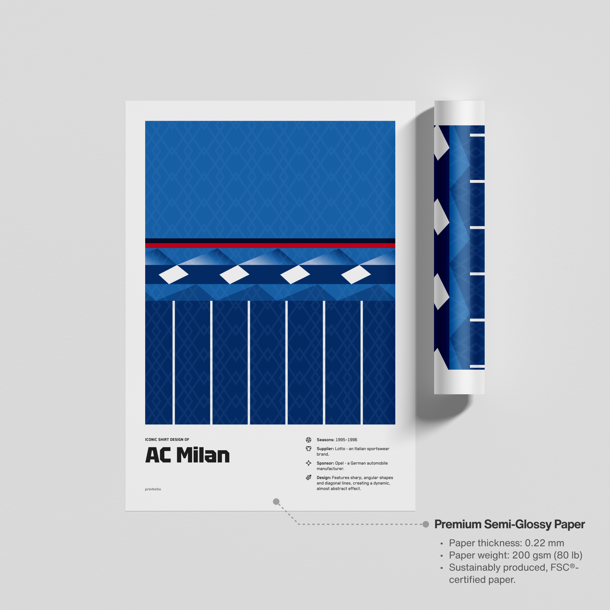 Unframed print of AC Milan vintage jersey poster