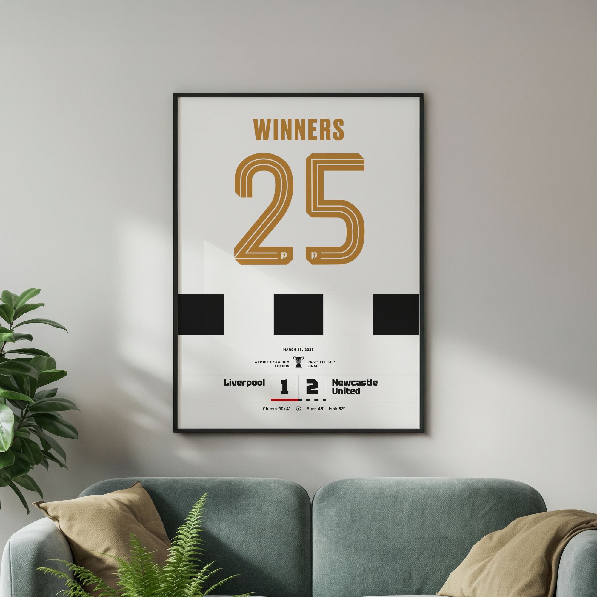 Newcastle match shirt poster framed on wall