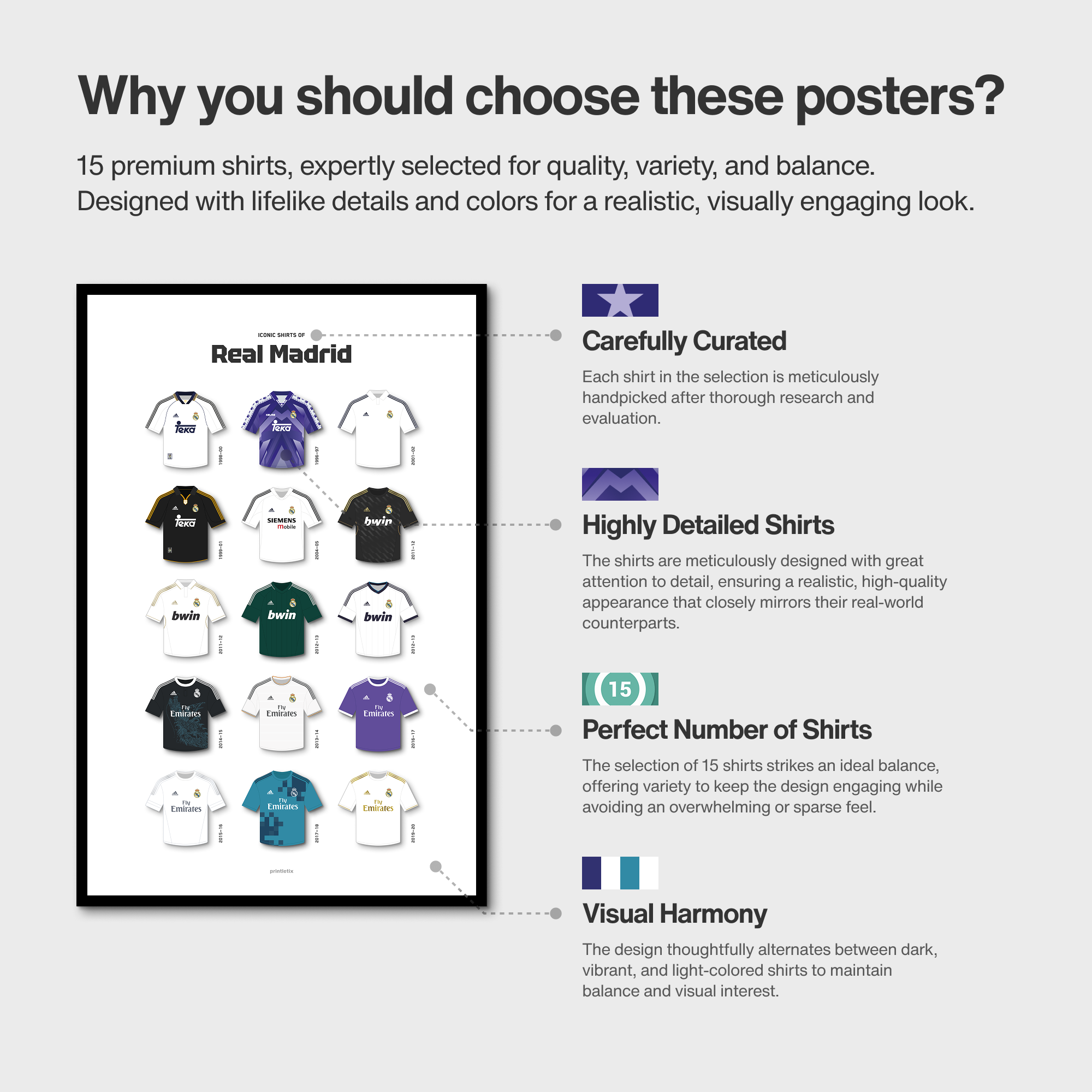 Iconic shirts of Real Madrid poster