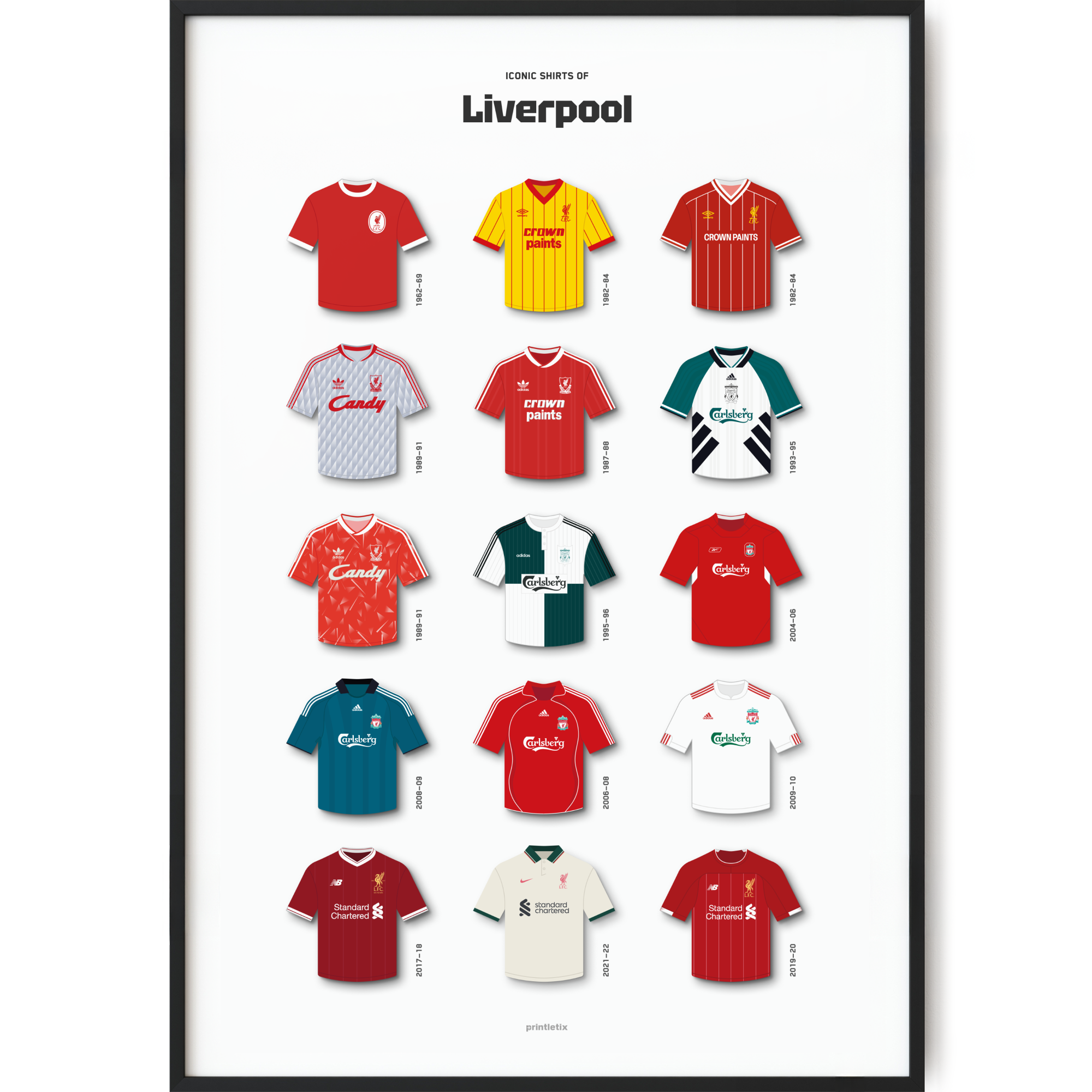 Liverpool FC Iconic Football Shirt Poster The Reds Wall Art